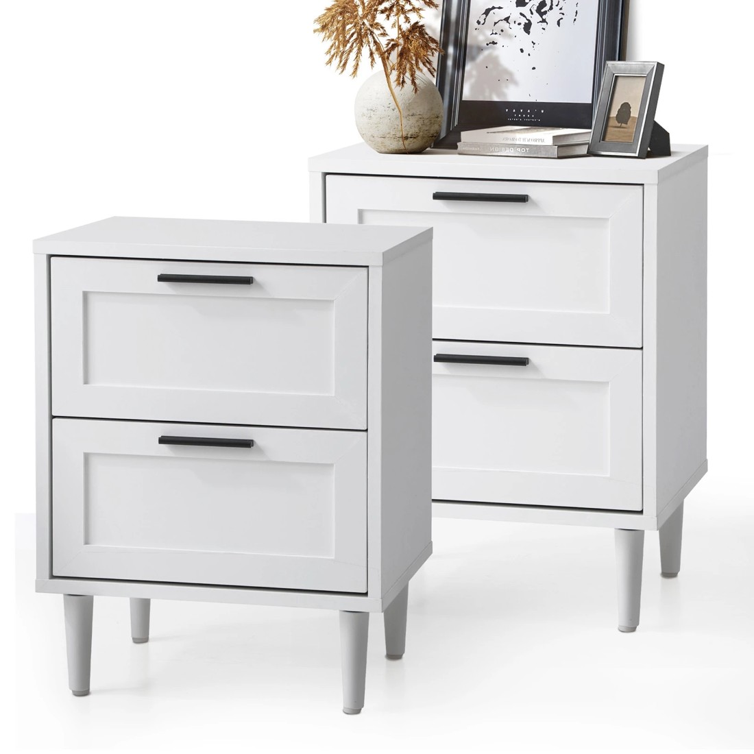 1 Oikiture Bedside Tables Set of 2 Nightstand Side End Table Bedroom Storage - White, 1 of 9