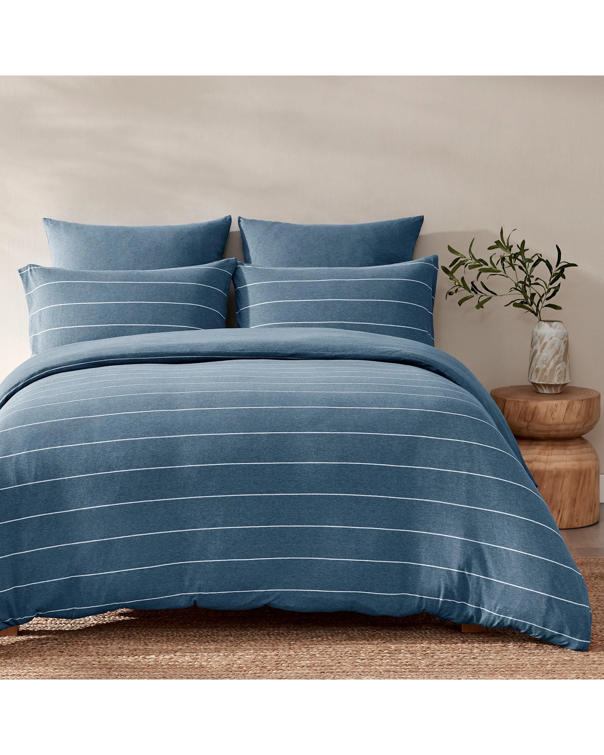 1 Dreamaker Jersey Luxe 100% Cotton Reversible Quilt Cover Set Charcoal - Queen Bed - Denim, 1 of 10