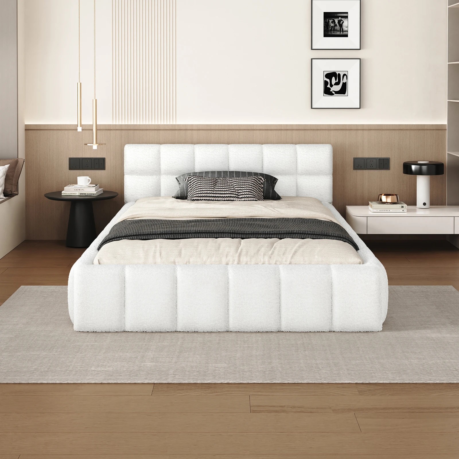 3 Alfordson Bed Frame King Single Tufted Headboard Foundation Boucle Talmon - White, 3 of 10