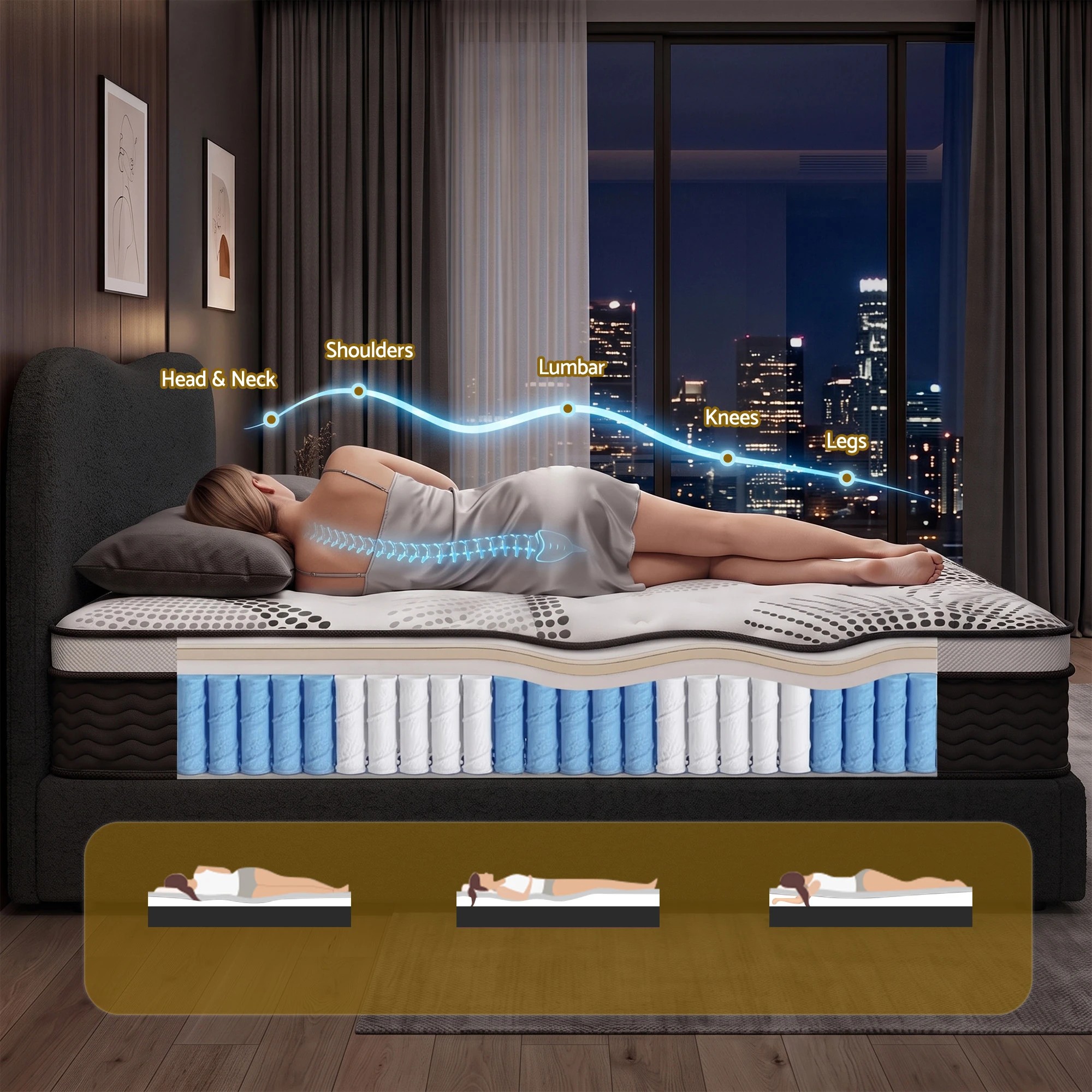 5 Giselle Bedding 32cm Euro Top King Single Mattress 5-Zone and Artiss Boucle Bed Frame Set - King Single Bed - Multi, 5 of 9