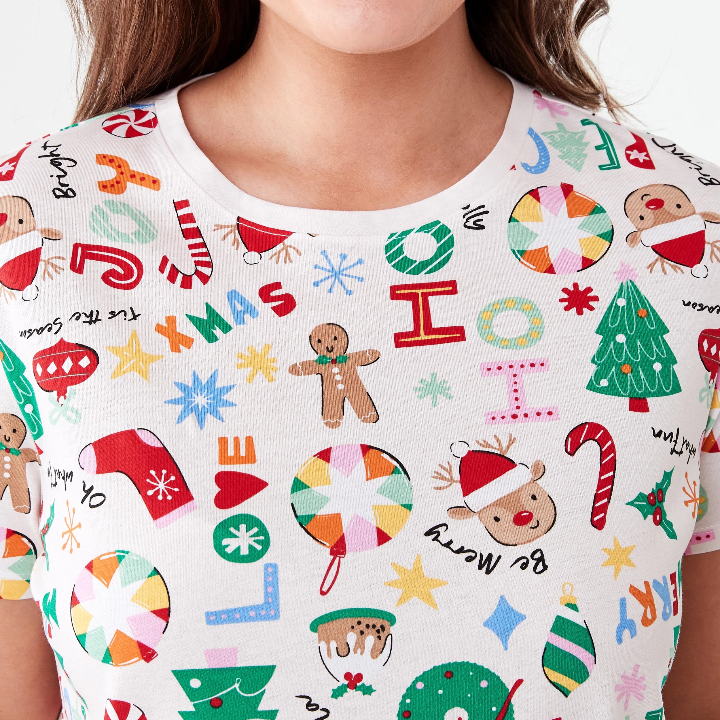 5 Wishing Tree Christmas Family Matching Knit Short Sleeve Top and Shorts Pyjama Set Xmas White, 5 of 7