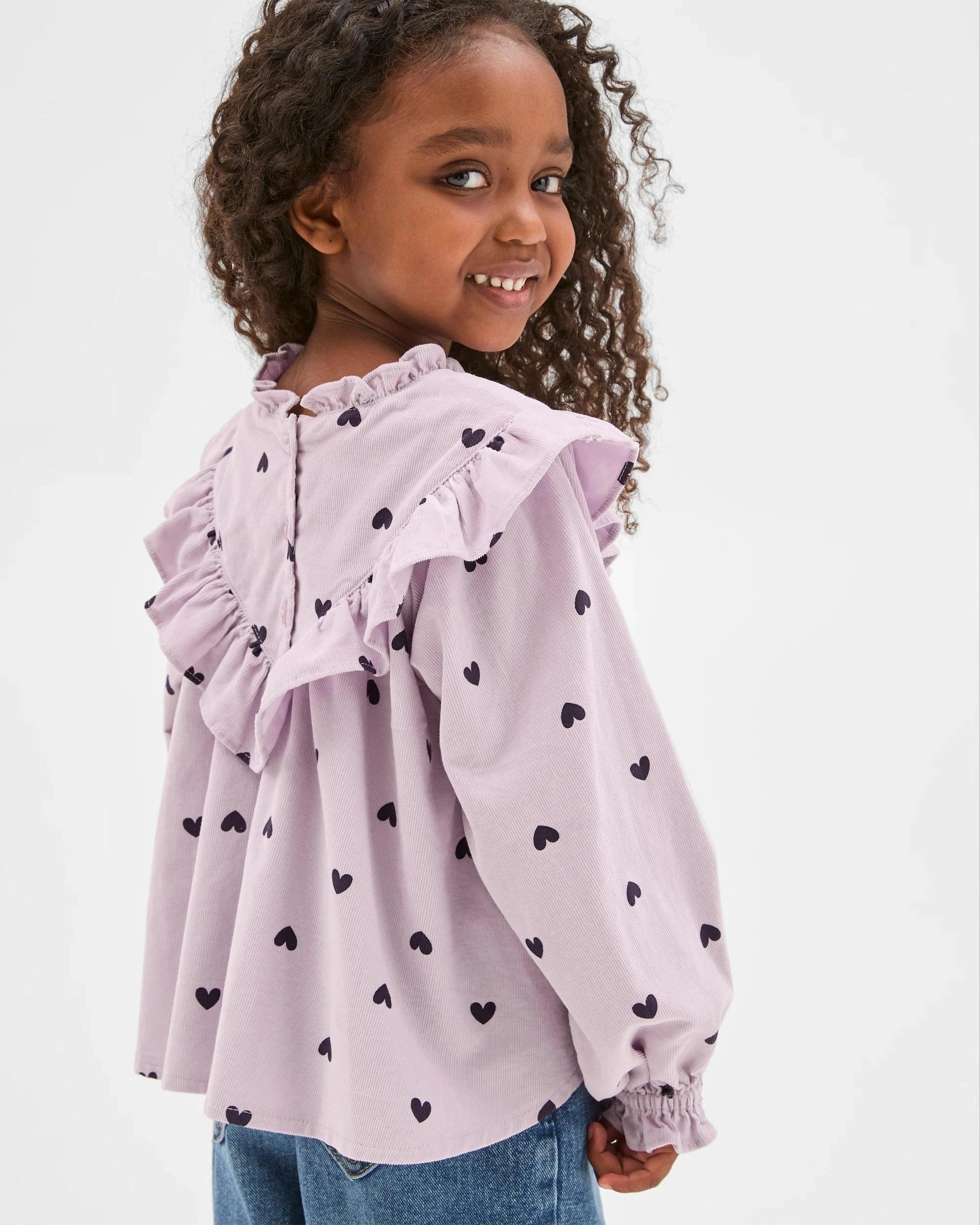5 Target Kids  Australian Cotton Long Sleeve Woven Heart Cord Frill Blouse PURPLE, 5 of 5