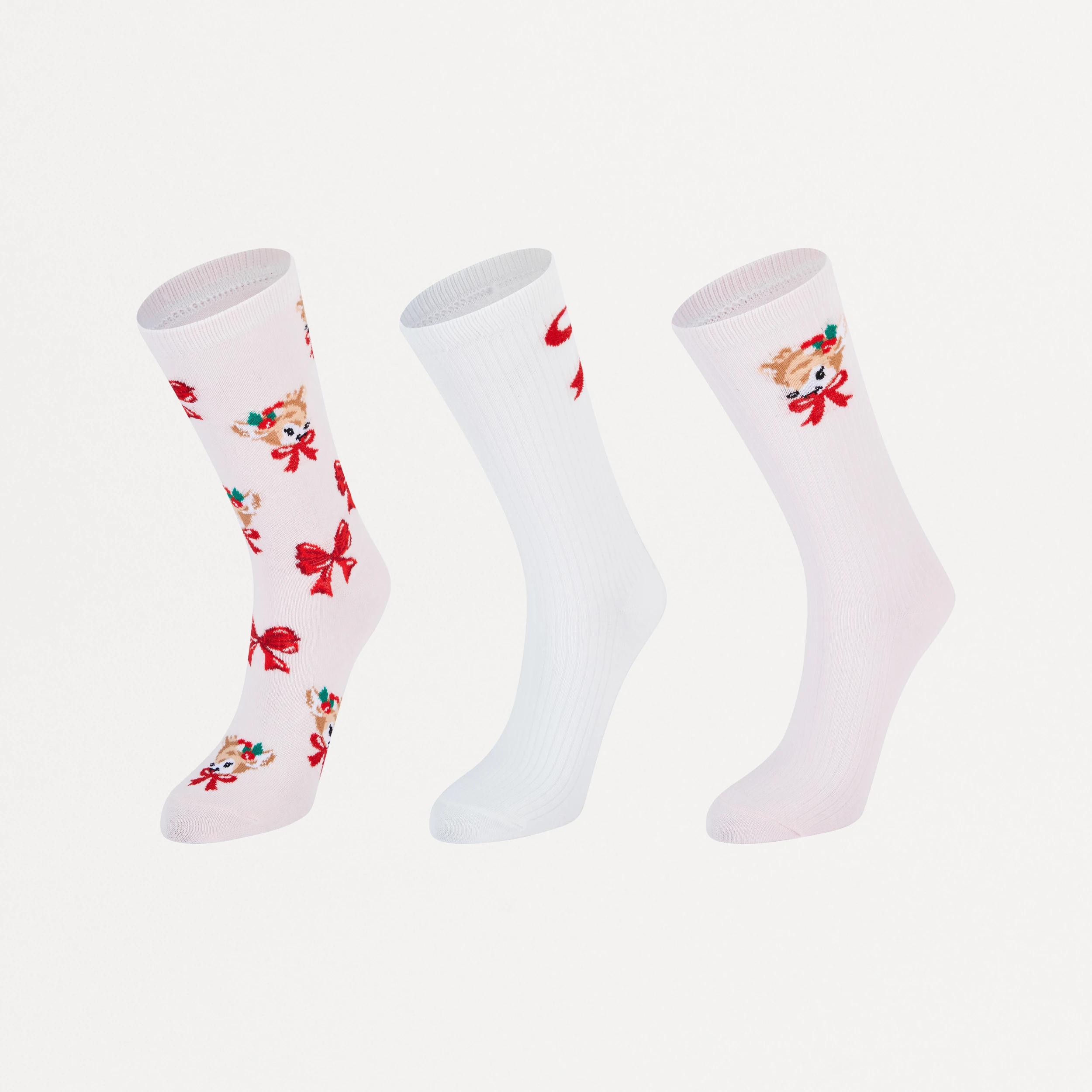 1 3 Pack Christmas Ribbed Crew Socks Deer Bow, 1 of 4