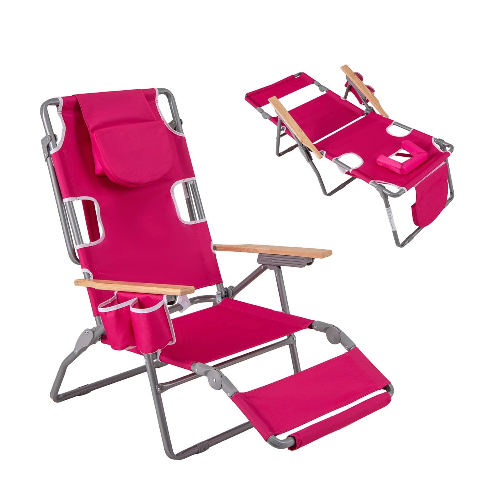 1 Costway 3-in-1 Foldable Beach Chair Portable Sunbathing Lounger w/Face Hole - Pink, 1 of 5