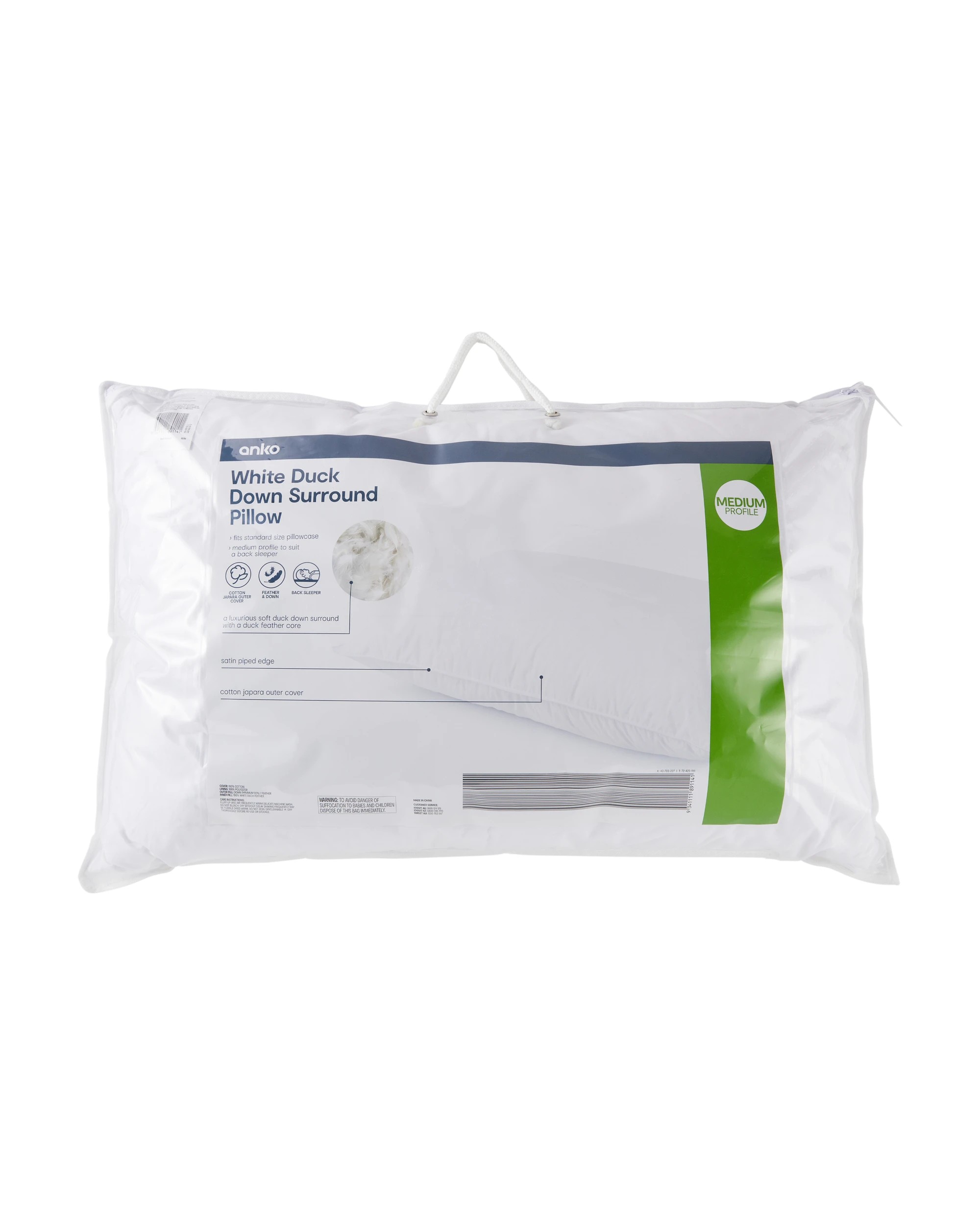 1 White Duck Down Surround Pillow - Medium Profile, White, 1 of 9