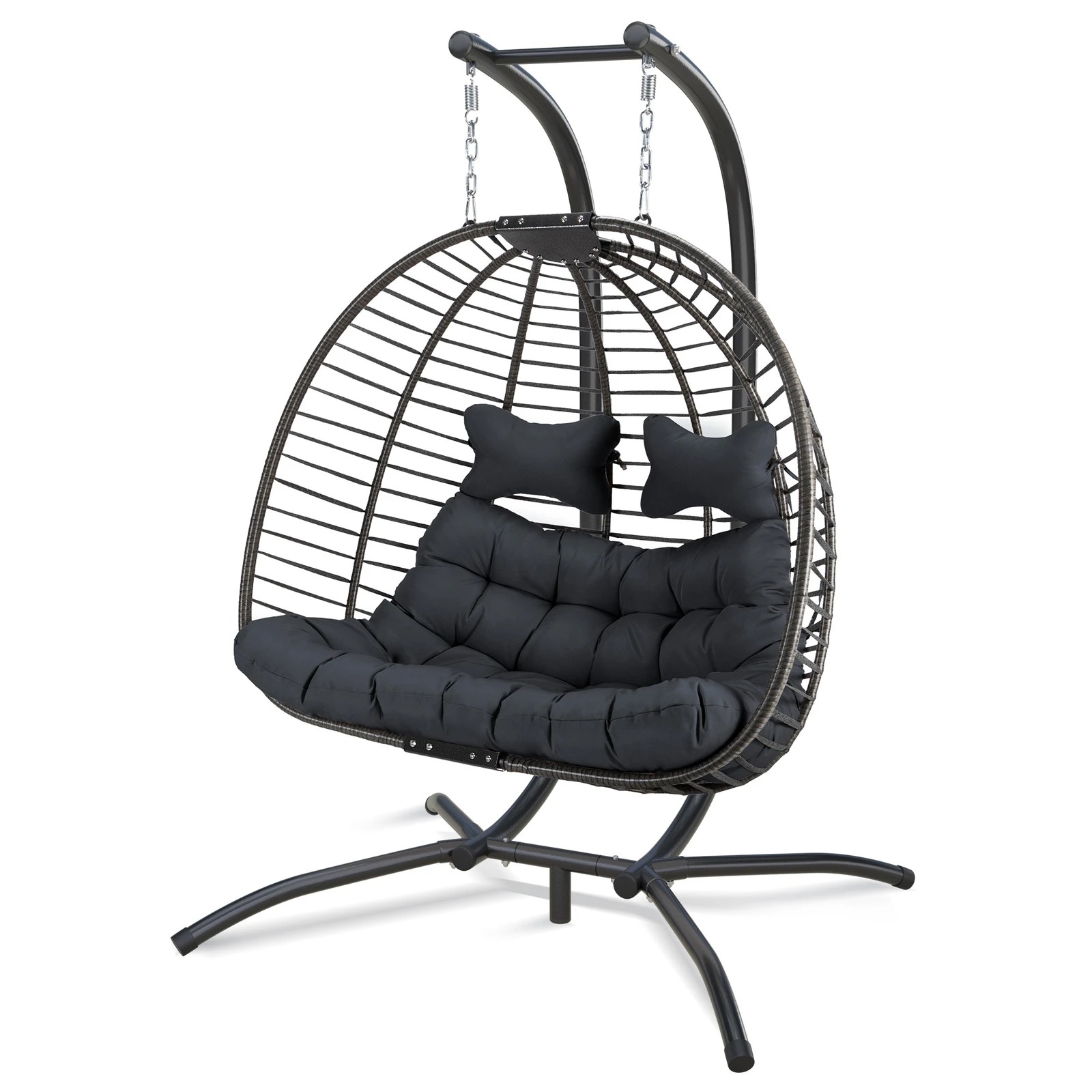1 Alfordson Outdoor Egg Swing Chair 2 Seater Wicker Rattan Pod Hanging - Grey, 1 of 10