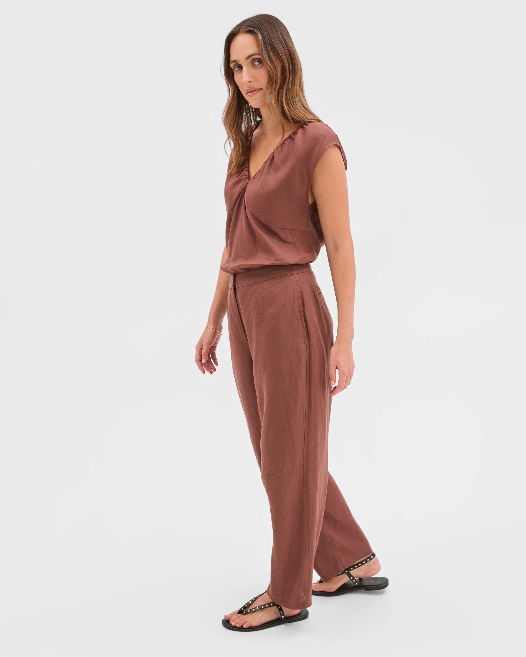 6 Target Woman European Linen Barrel Leg Pants SOFT BROWN, 6 of 7