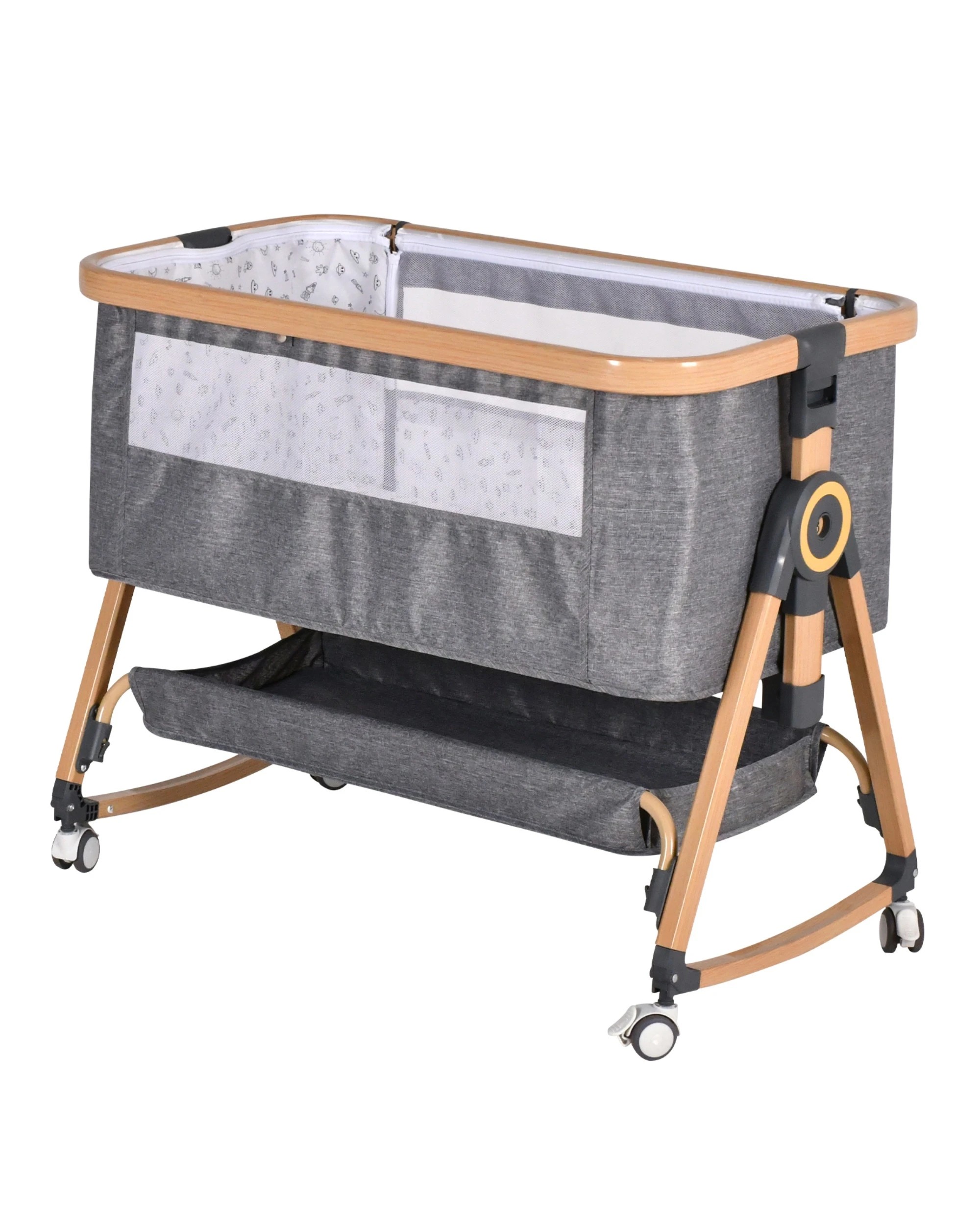 5 Advwin 3 in 1 Baby Bassinets  Bedside Crib with Mattress Grey & Wood Grain, 5 of 9