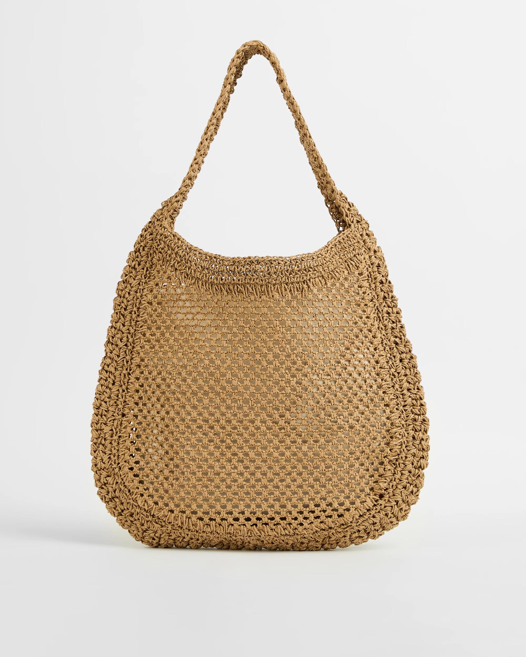 1 Target Woman Crochet Paper Straw Shoulder Bag DARK NATURAL, 1 of 2