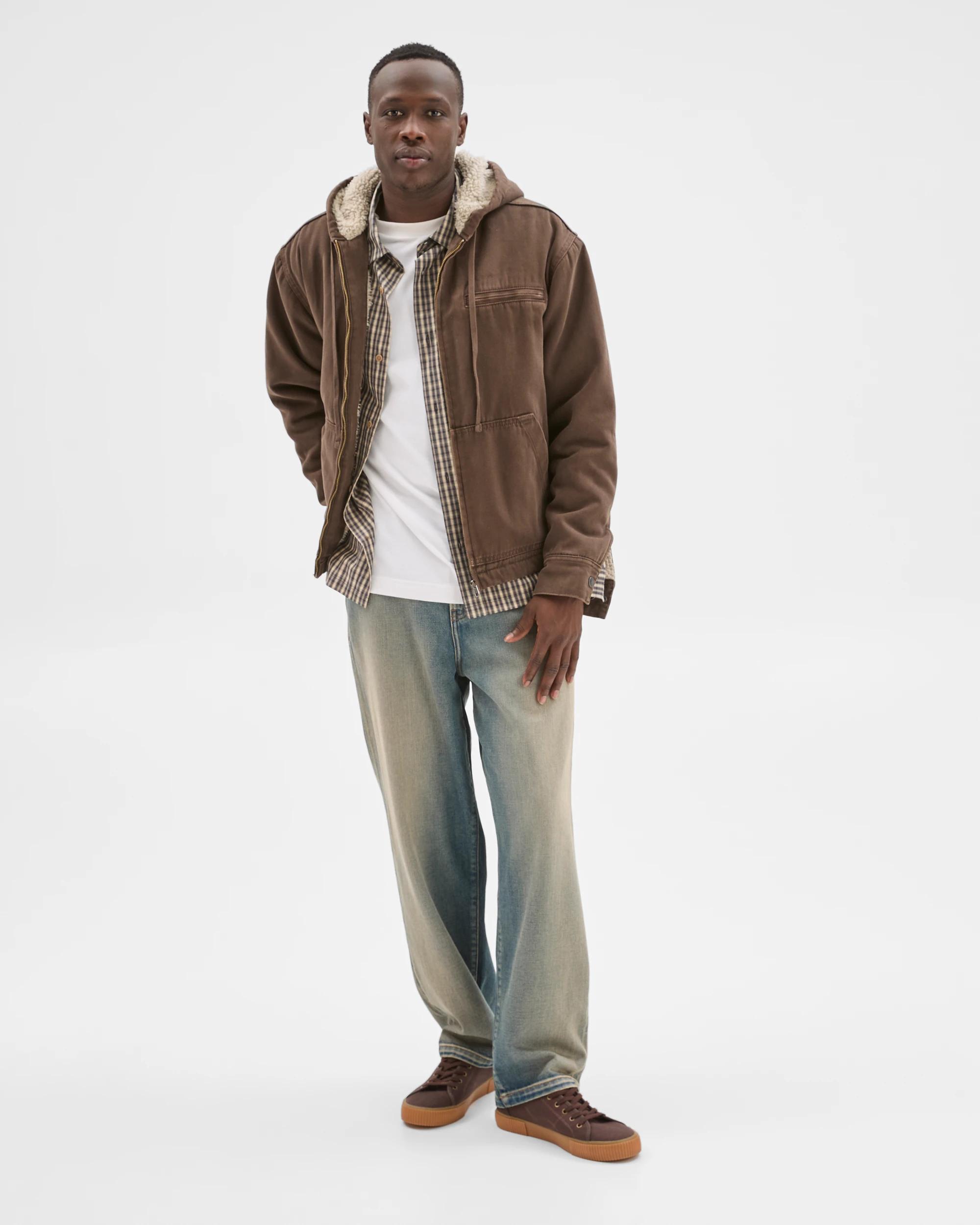 2 Commons Heavyweight Washed Hooded Worker Jacket CHOC BROWN, 2 of 6