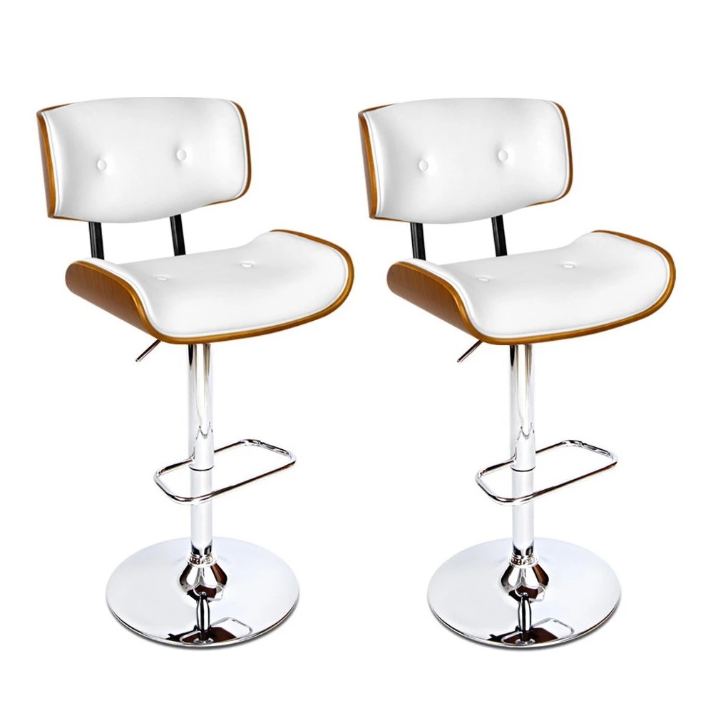 1 Artiss 2x Bar Stools Gas Lift Leather - White, 1 of 5