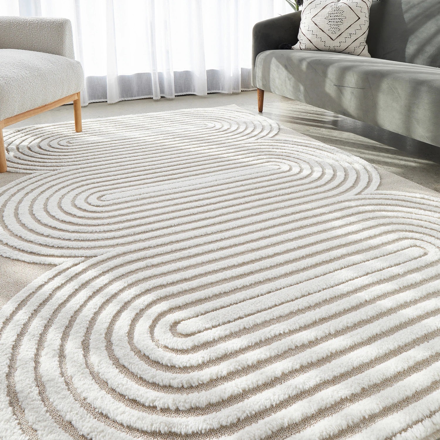 1 Common Ground Rugs Nirvana Carl 230x160cm - Medium Power Loomed Pet Friendly Floor Rug - Beige, 1 of 7