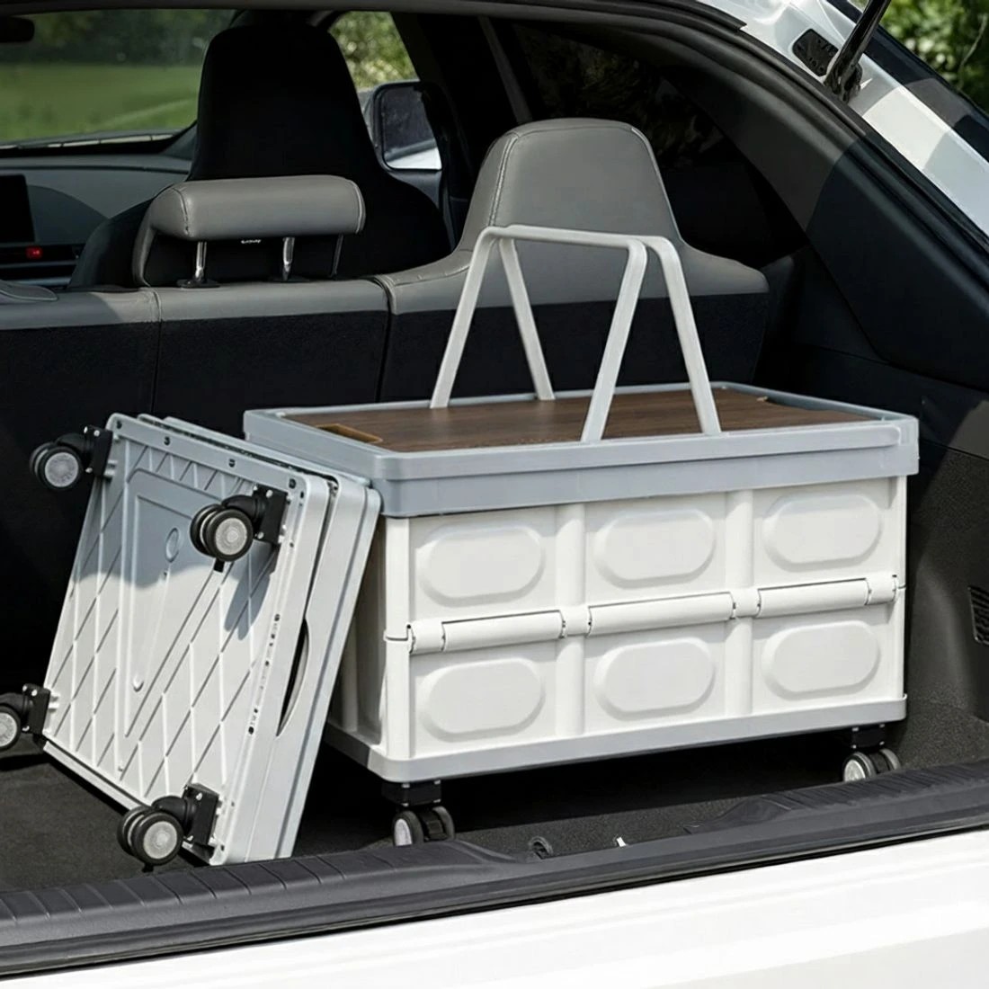 7 Gardeon Collapsible Outdoor Storage Box 54L Stackable Folding Camping Organizer Wheels Plywood Lid - Multi, 7 of 7