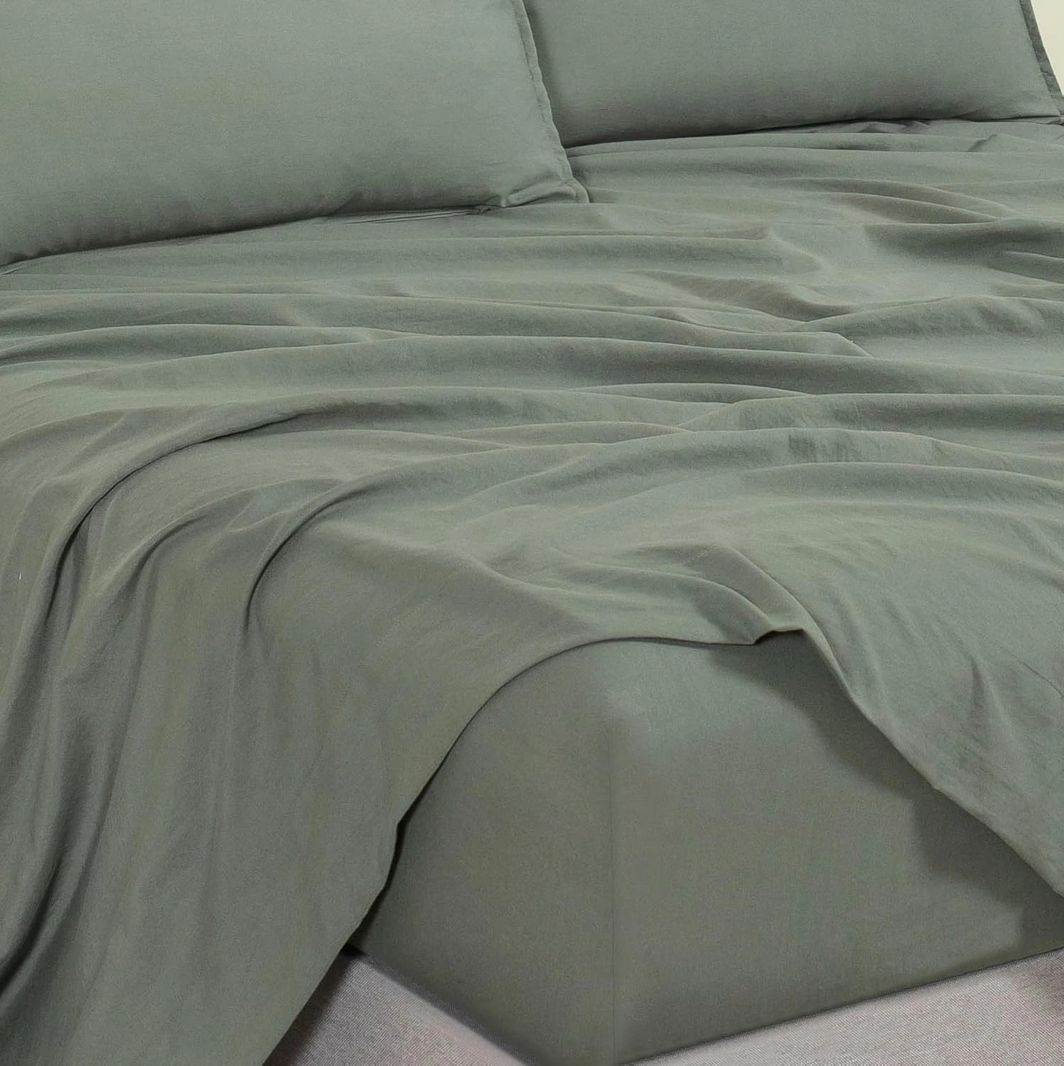 3 CleverPolly 100% Vintage Washed Microfibre Sheet Set - Khaki Green - Super King Bed, 3 of 6