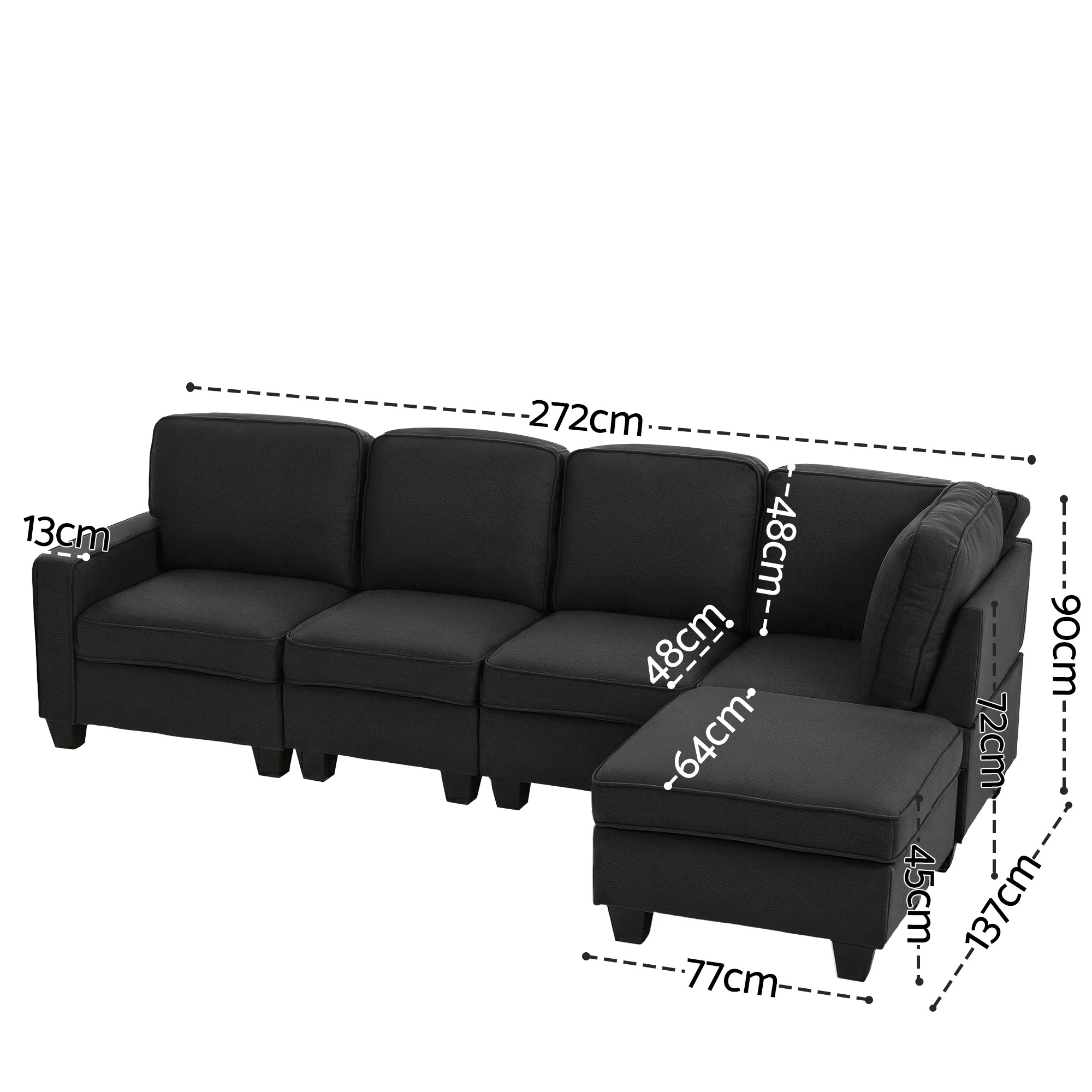 3 Artiss Modular Sofa Chaise Set 5-seater - Grey, 3 of 8