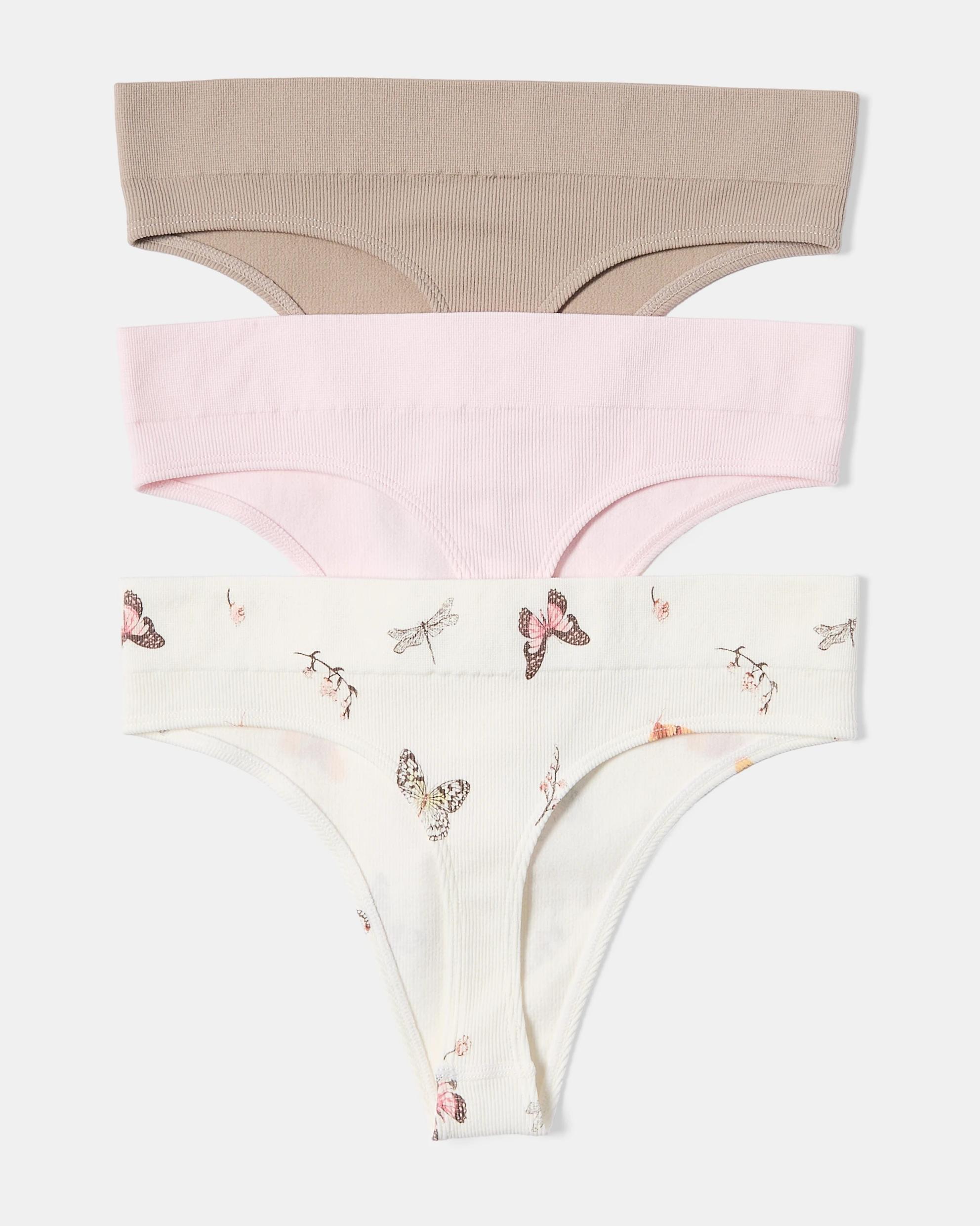 2 3 Pack Seamfree Rib G-String Briefs Butterfly, 2 of 10