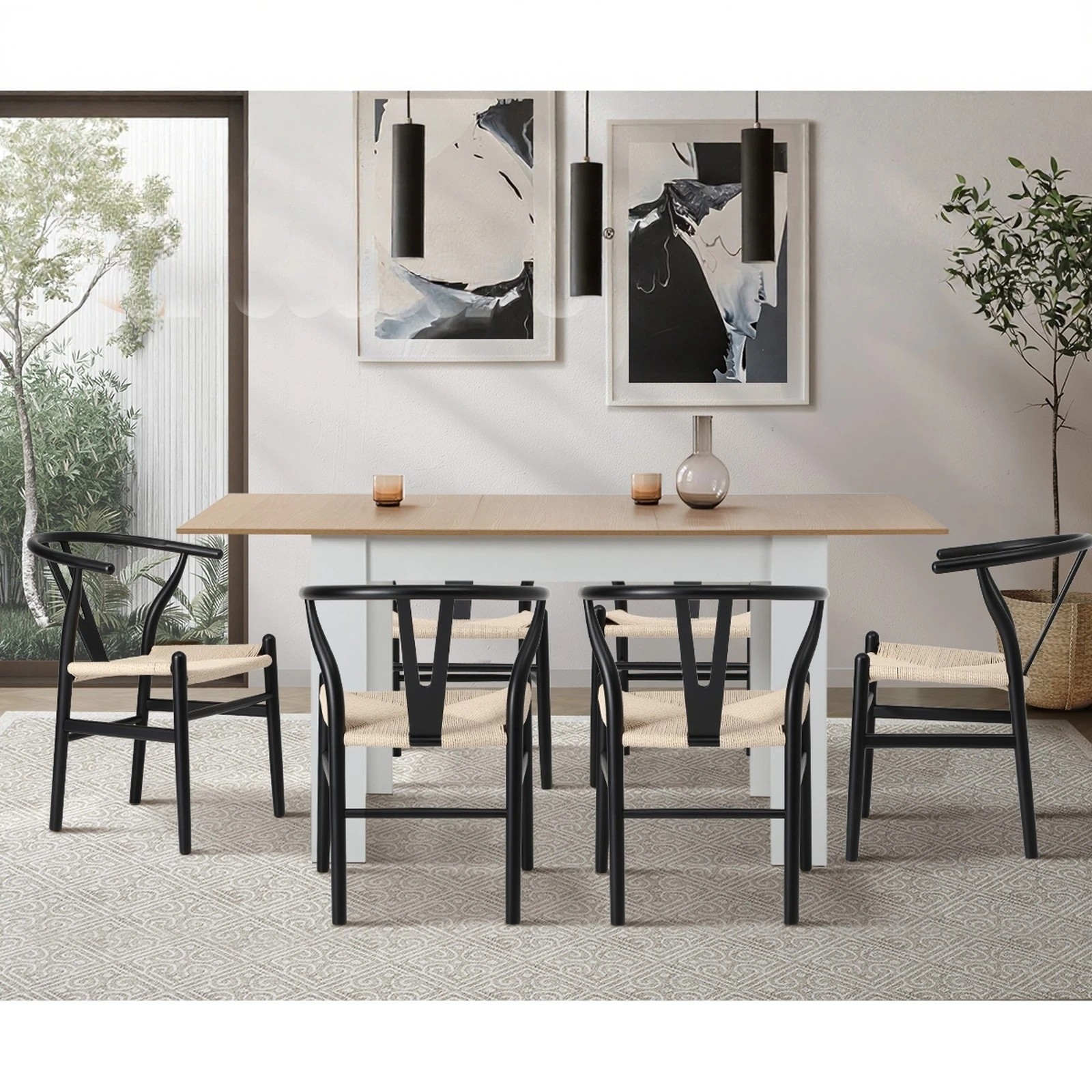 5 Oikiture Dining Chair Wooden Hans Wegner Chair Wishbone Cafe Lounge Seat
 - Black, 5 of 10