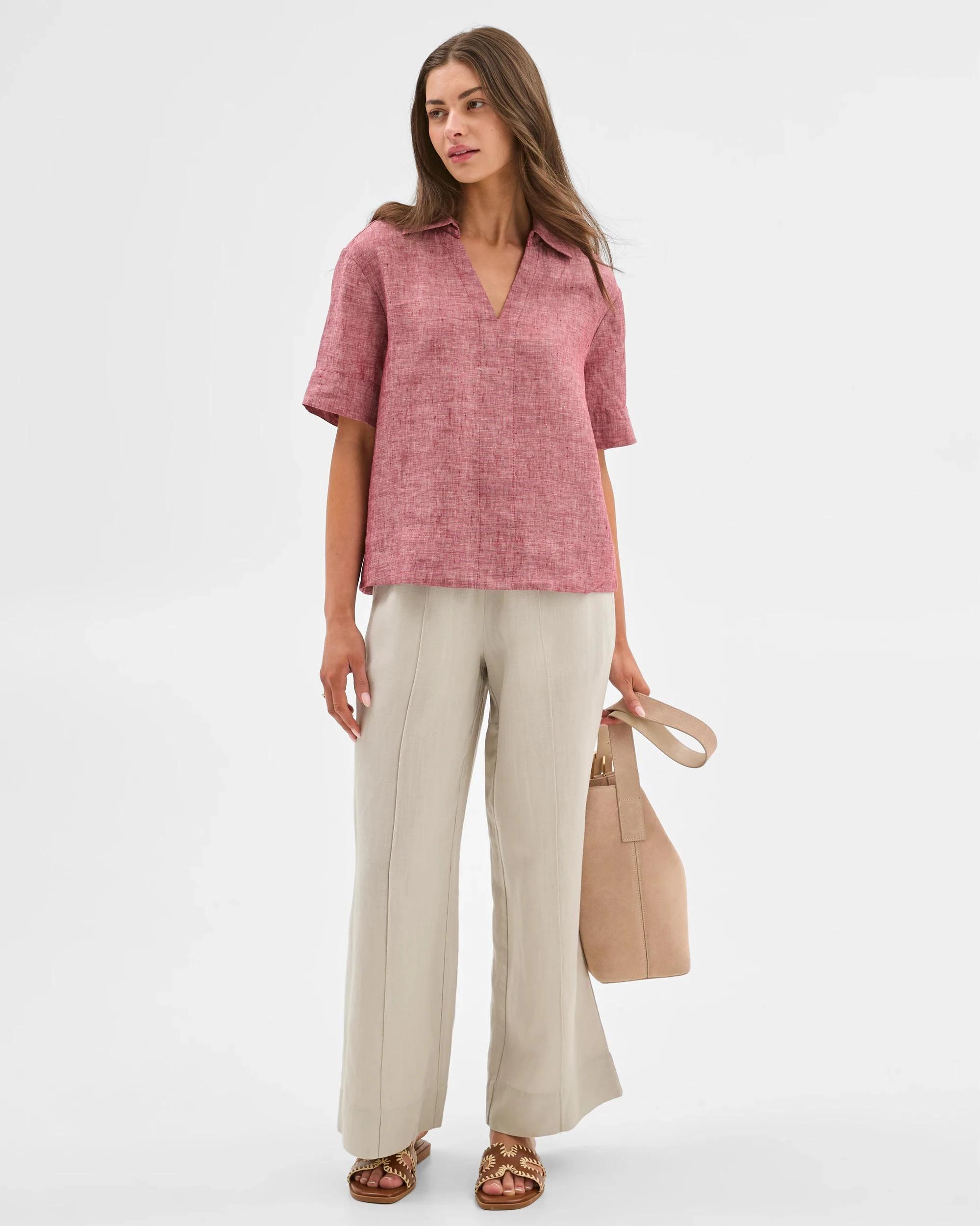 2 Target Petites European Linen Popover Top RHUBARB X-DYE, 2 of 6