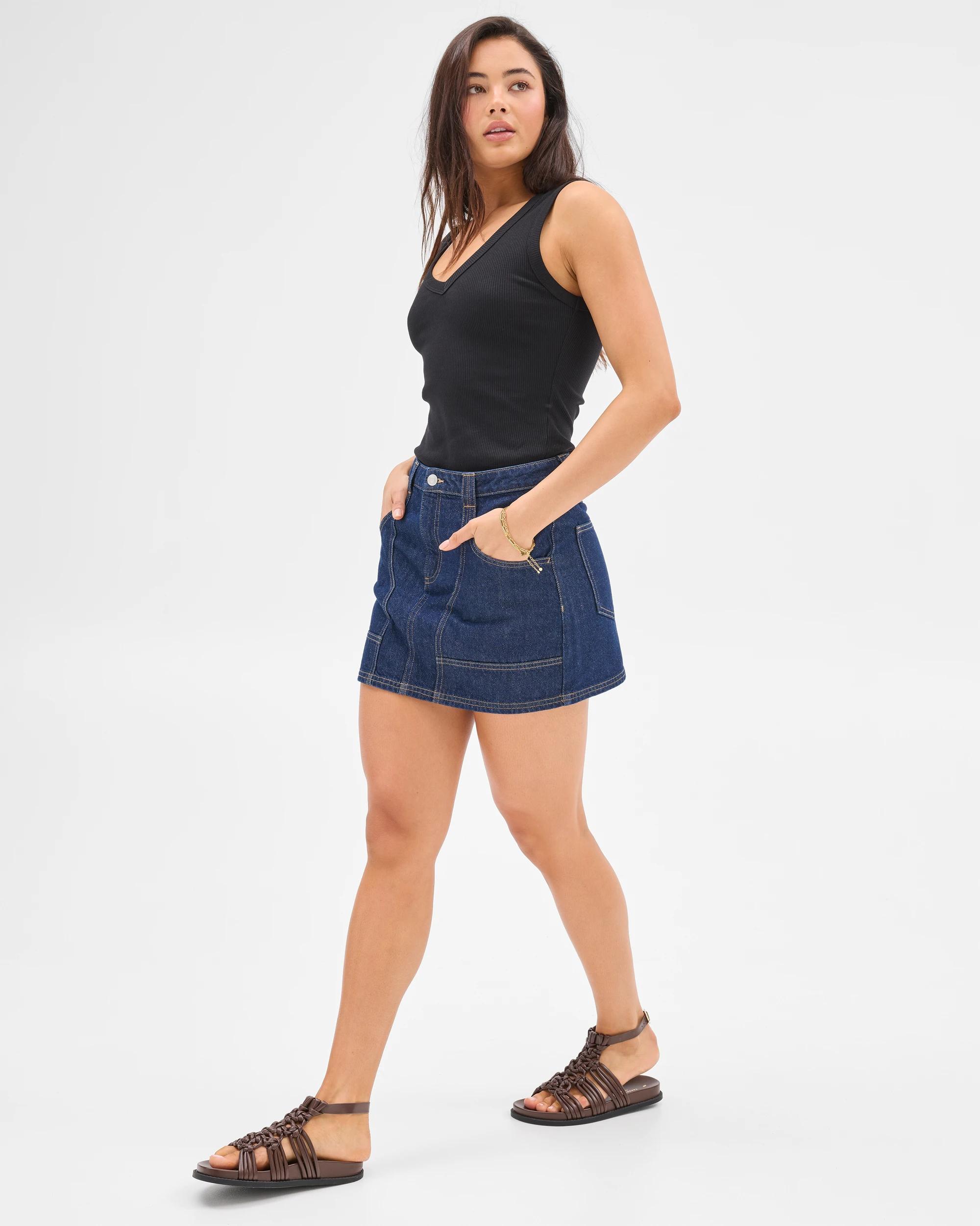7 Patch Pocket Denim Mini Skirt - Lily Loves INDIGO, 7 of 8