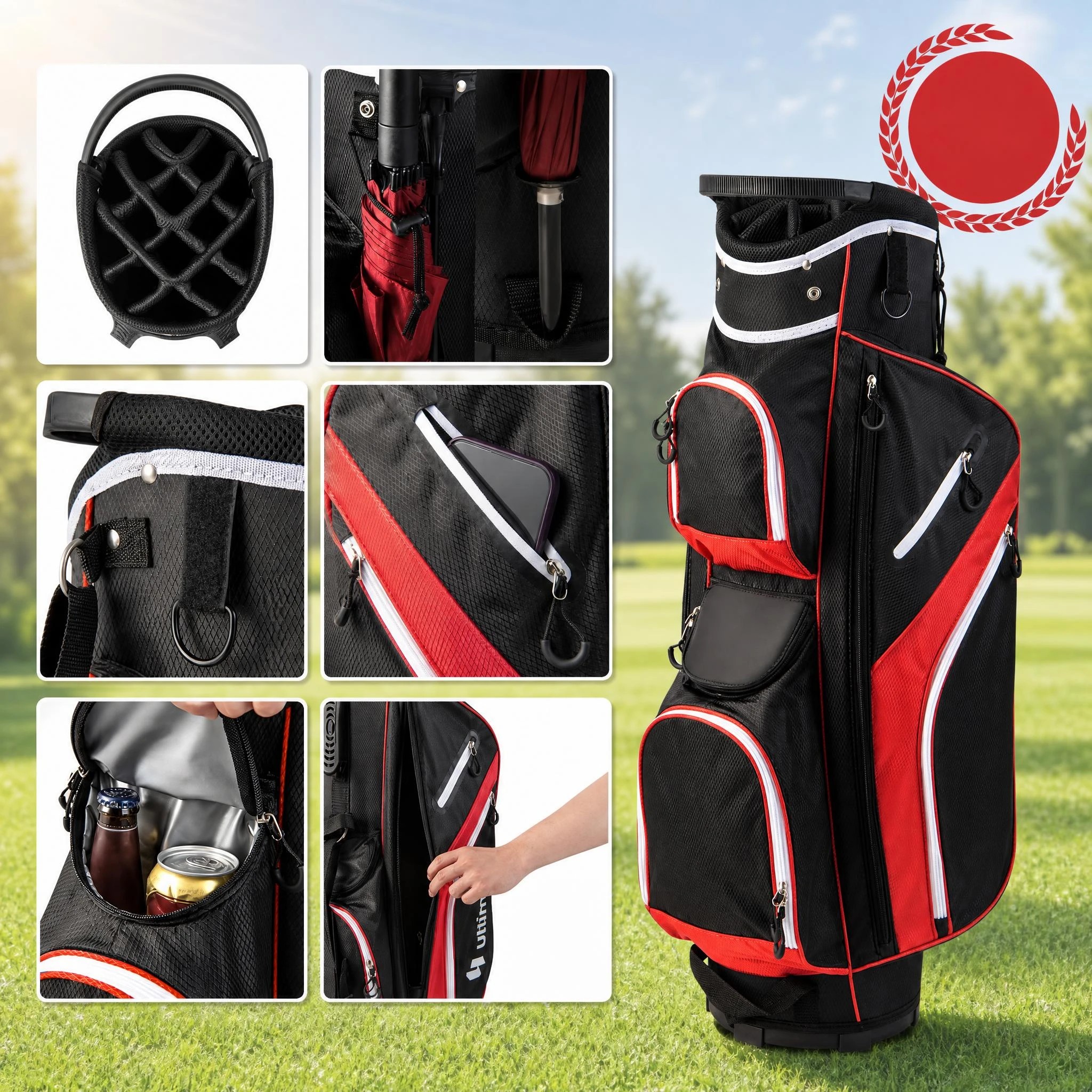 4 Costway Golf Stand Bag Portable Golf Cart Bag Travel Bag w/14 Full Length Dividers & Rain Hood, 4 of 9
