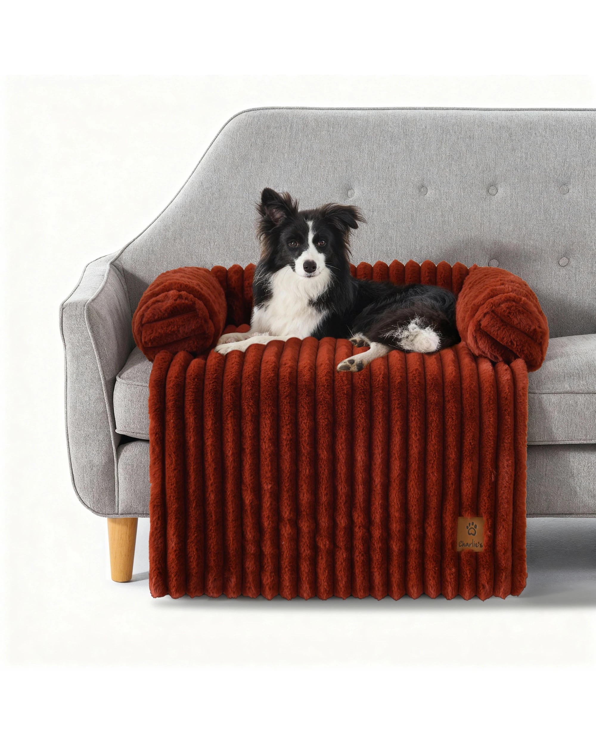 2 Charlie's Cloud Bolster Sofa Protector Dog Bed Medium - Rust, 2 of 6