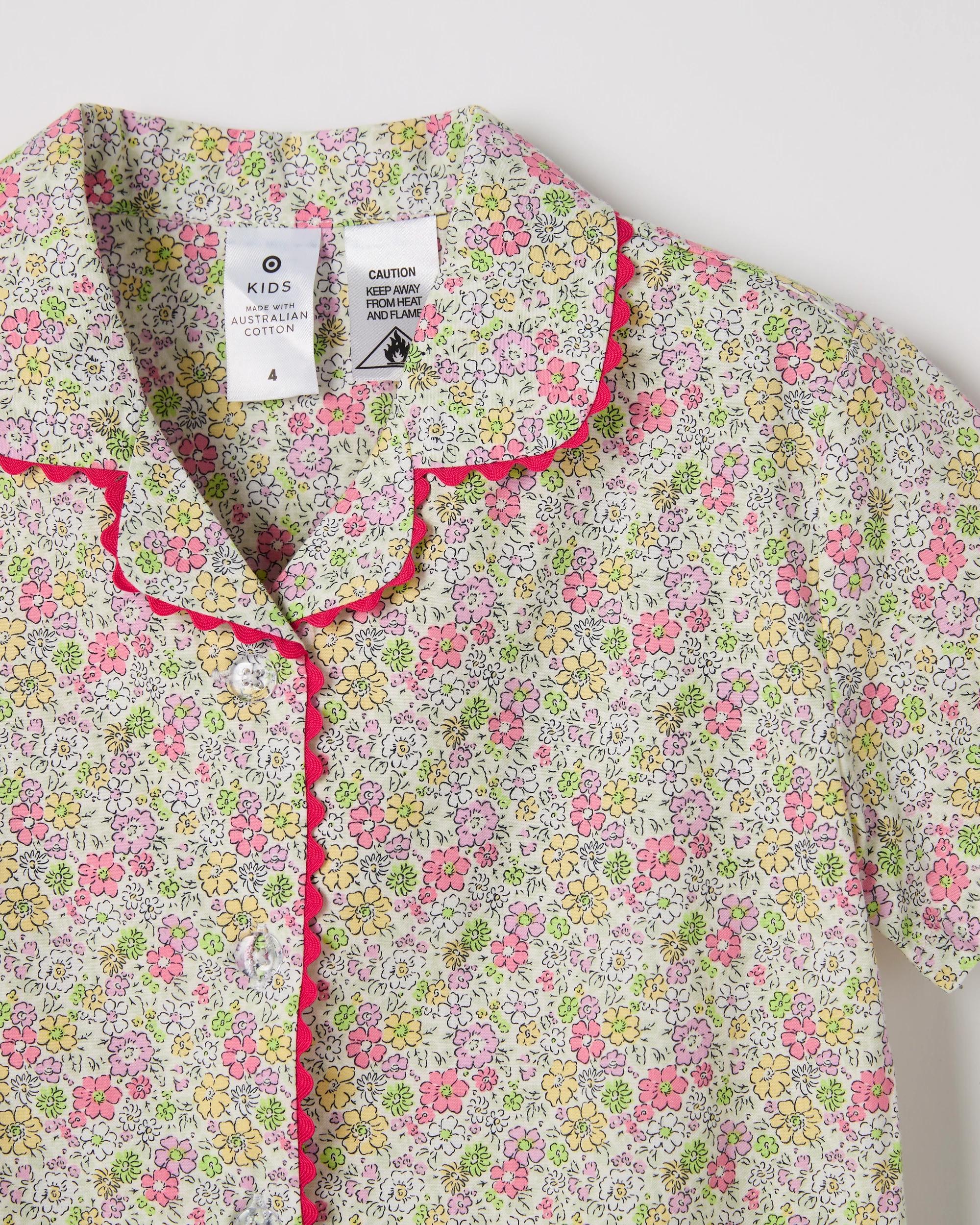 6 Target Kids Australian Cotton Younger Girls Ric Rac Shorts Pyjama Set FLORAL, 6 of 7