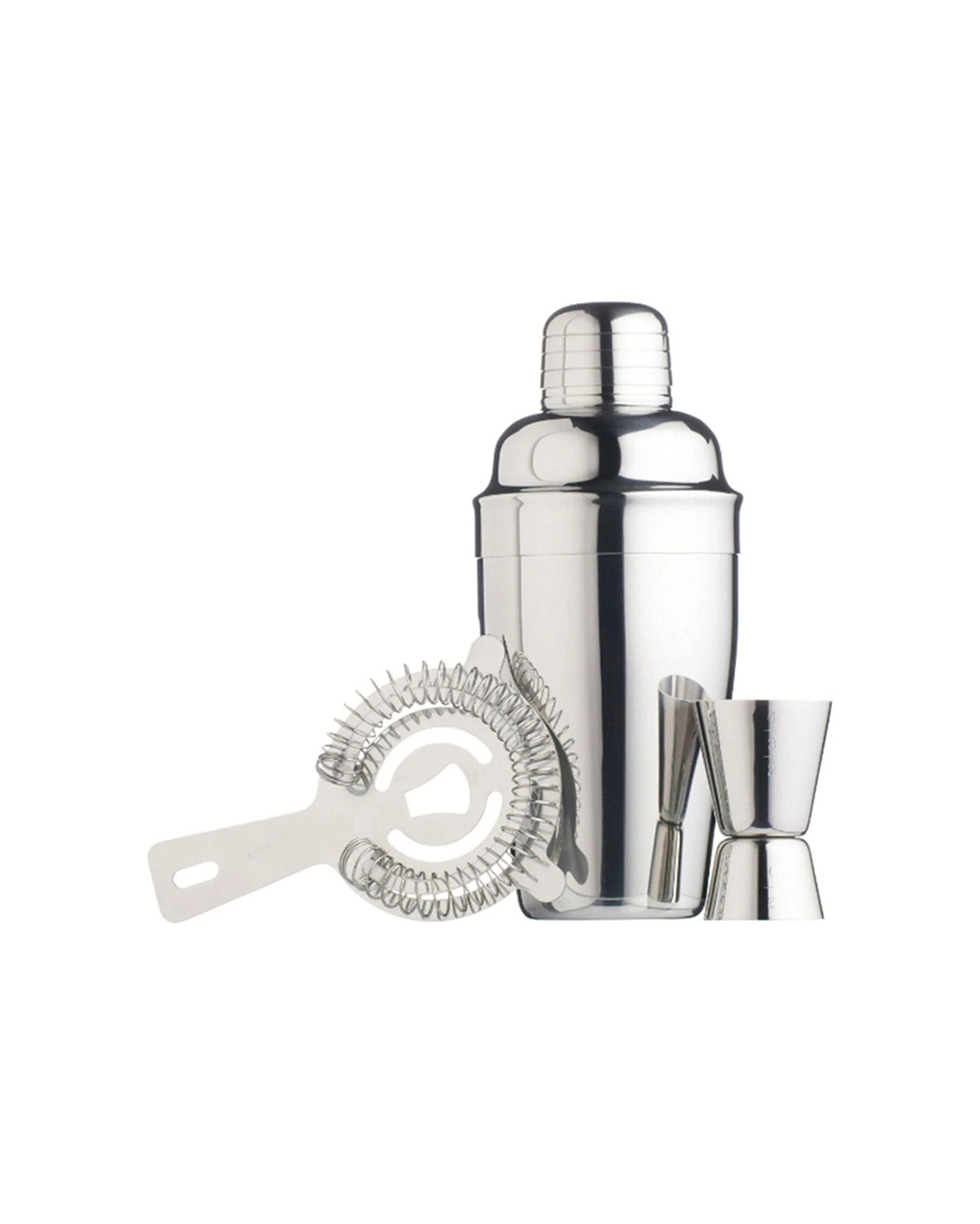 1 BarCraft 3pc Cocktail Shaker Jigger Strainer Kit Set Stainless Steel - Silver, 1 of 3