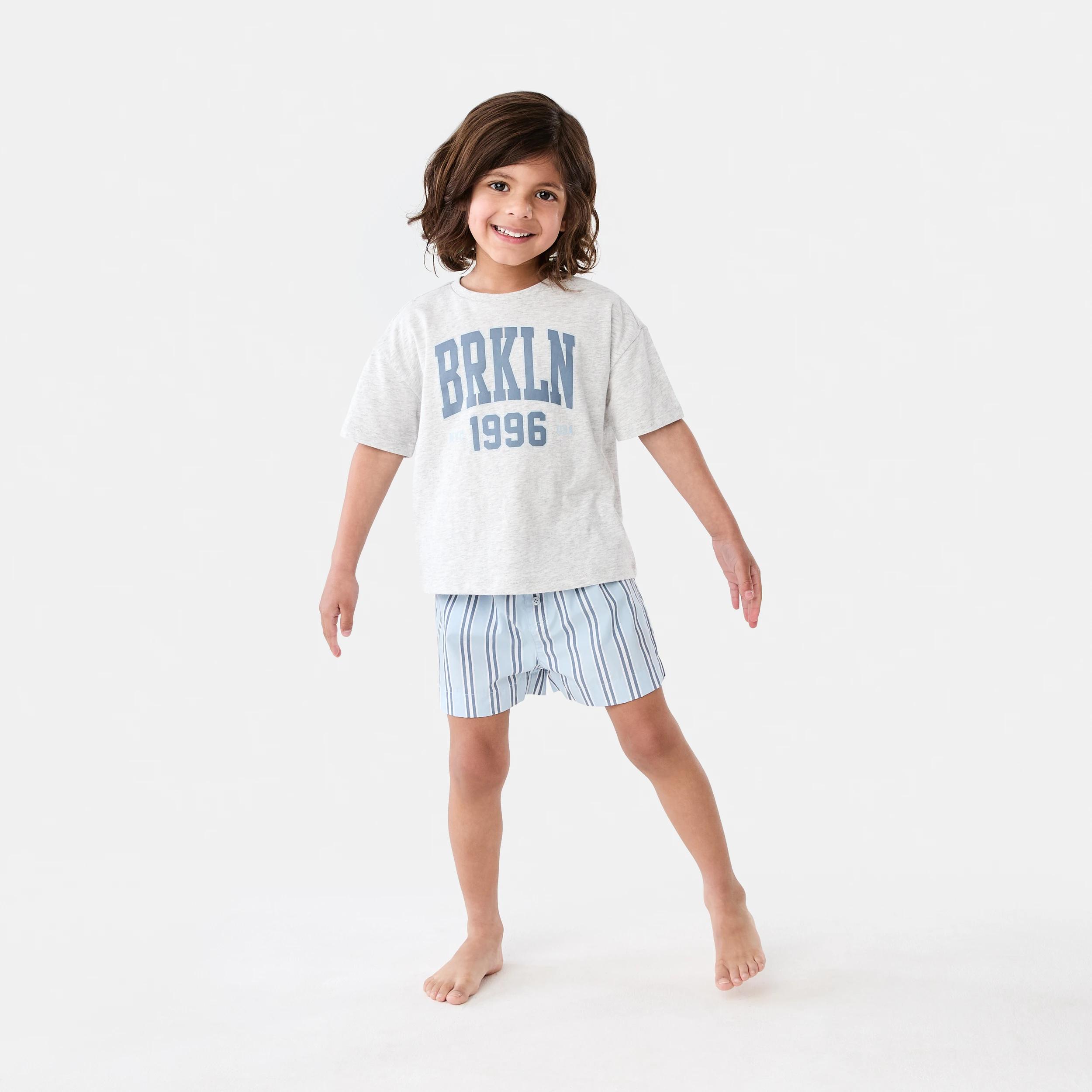 6 Short Sleeve Knit Woven Pyjama Set BLUE STRIPE, 6 of 9
