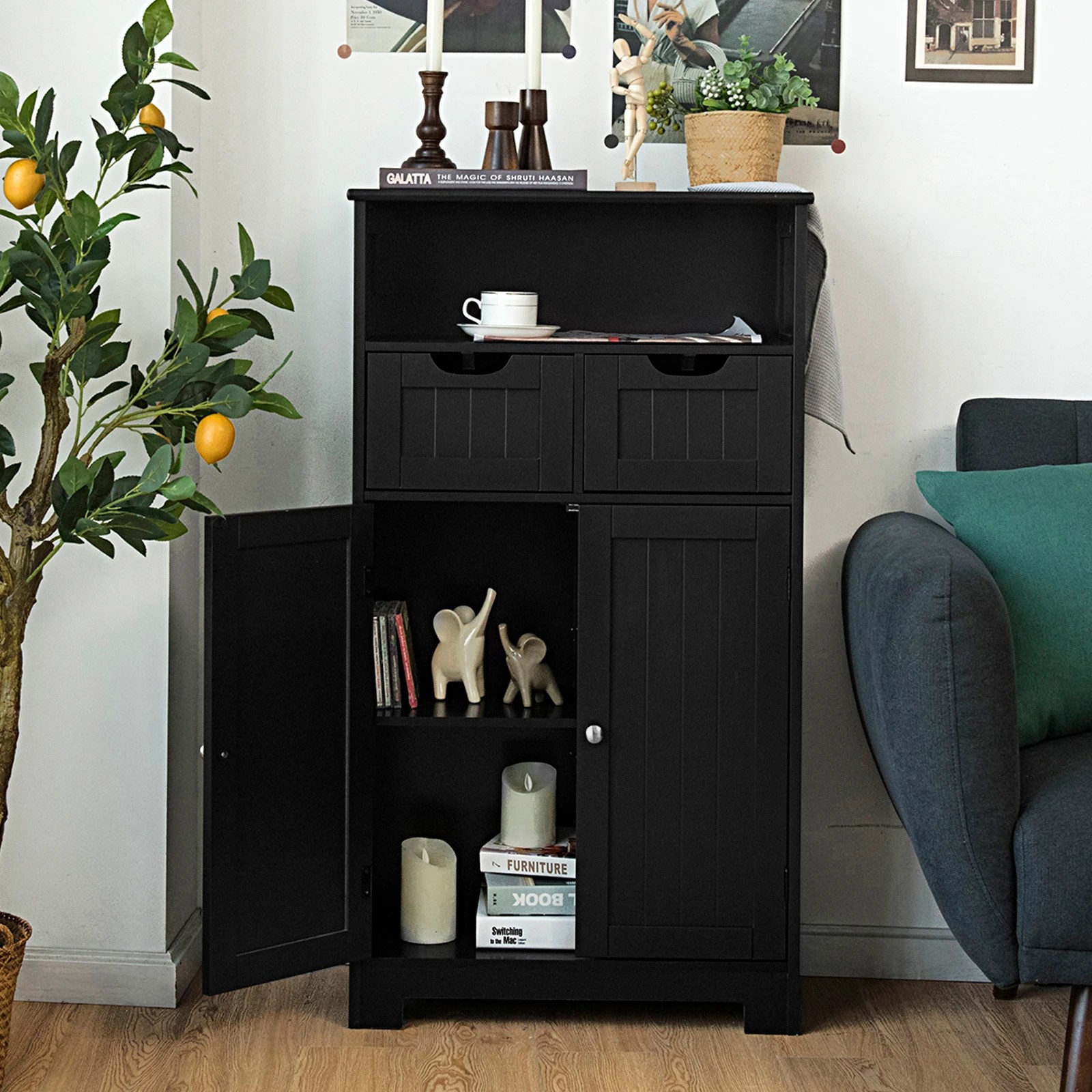 3 Costway Bathroom Floor Cabinet Toilet Storage Cupboard Wooden Laundry Organizer, 3 of 3