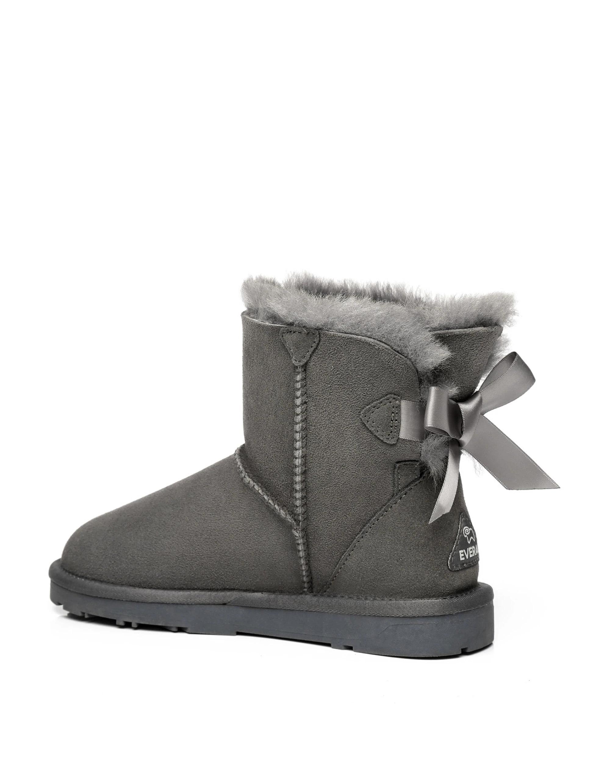 3 Everau Womens Mini Back Bow UGG Boots GREY, 3 of 5