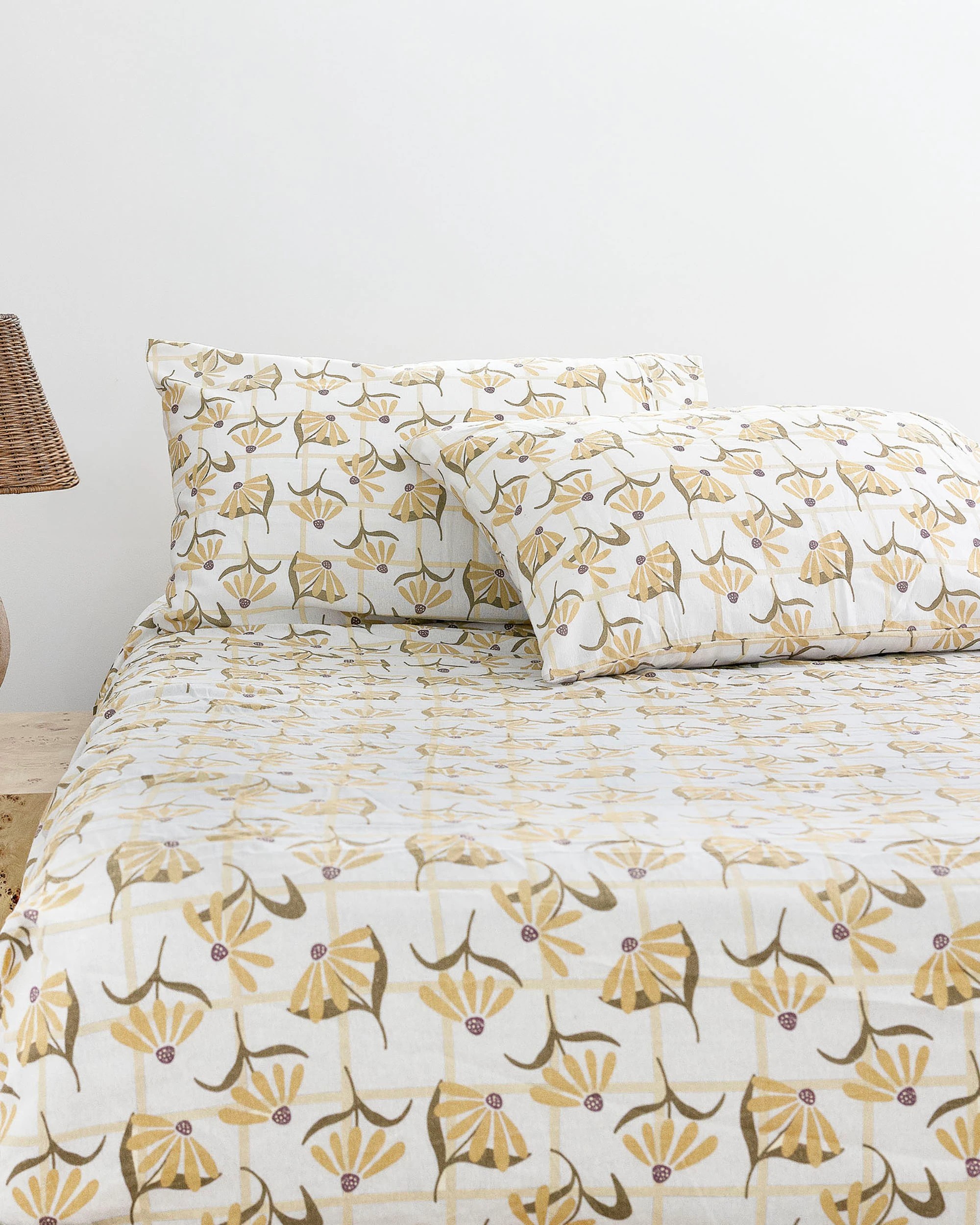 1 Bambury Arlo Brushed Cotton 160GSM Flannelette Fitted Sheet with Pillowcase - King Bed - Yellow, 1 of 3