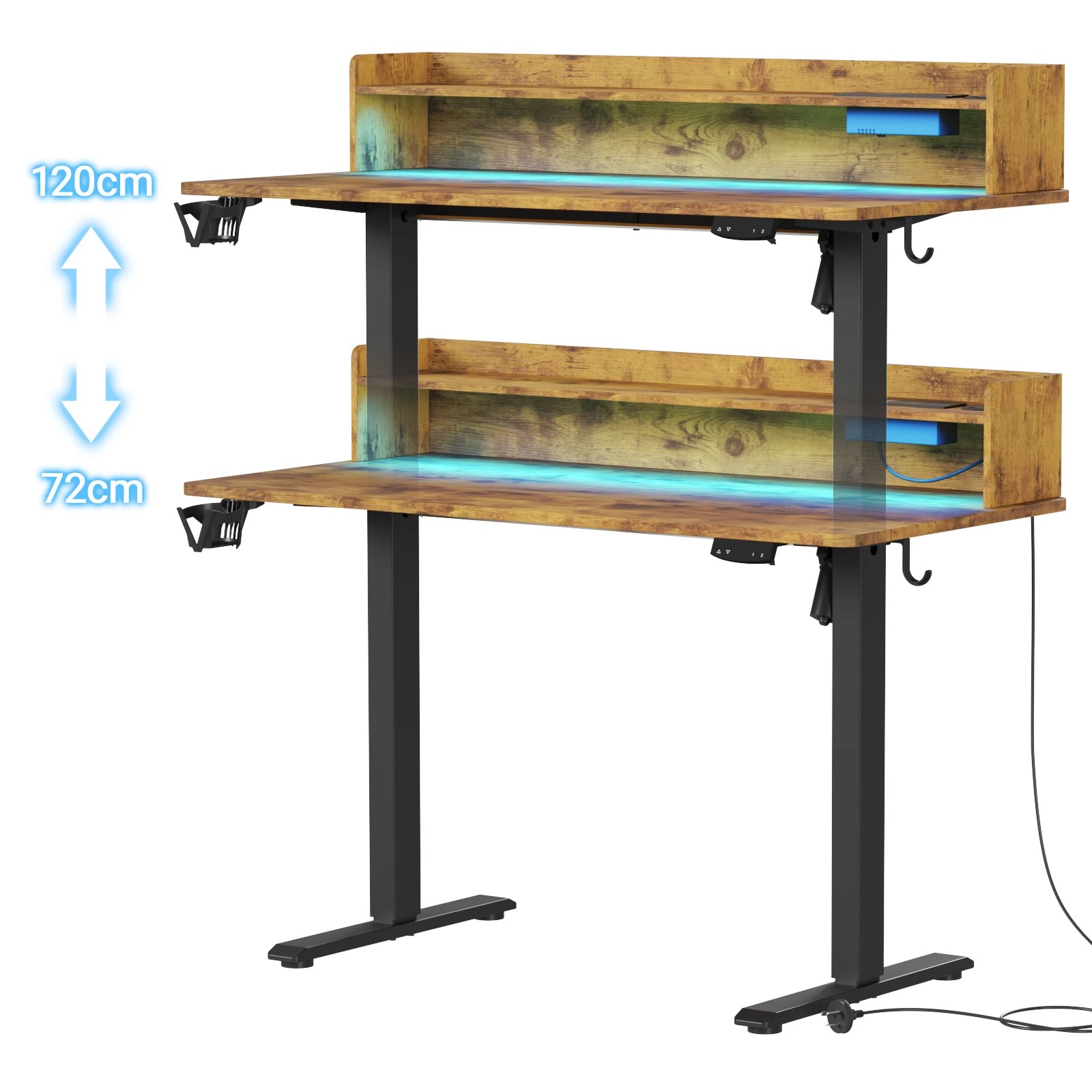 6 Advwin Led Rgb Light Electric Standing Desk With Power Outlets & Monitor Stand 120cm
 - Brown, 6 of 8