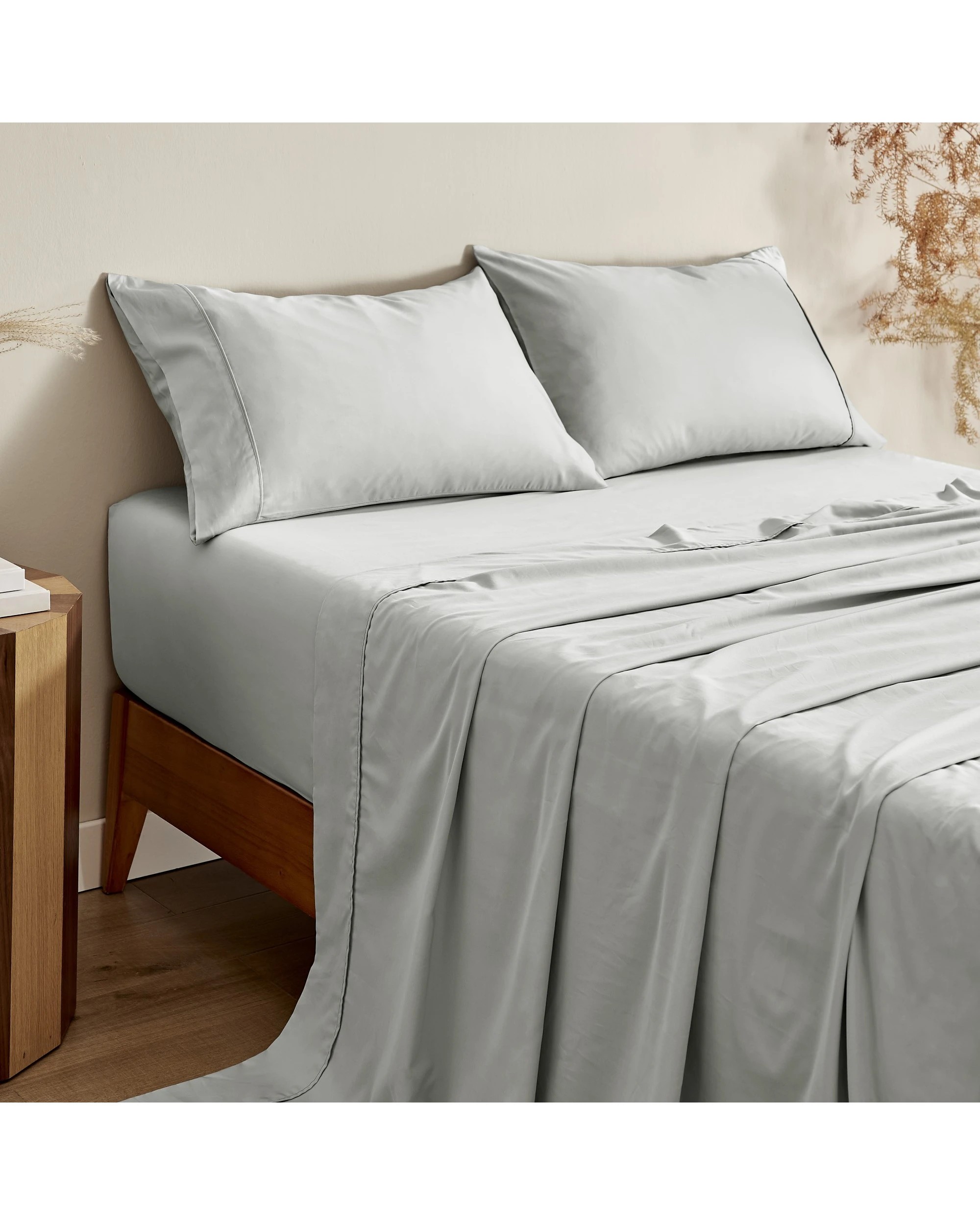 1 Serene 400TC Bamboo Cotton Sateen Sheet Set - Double Bed - Dove Grey, 1 of 5