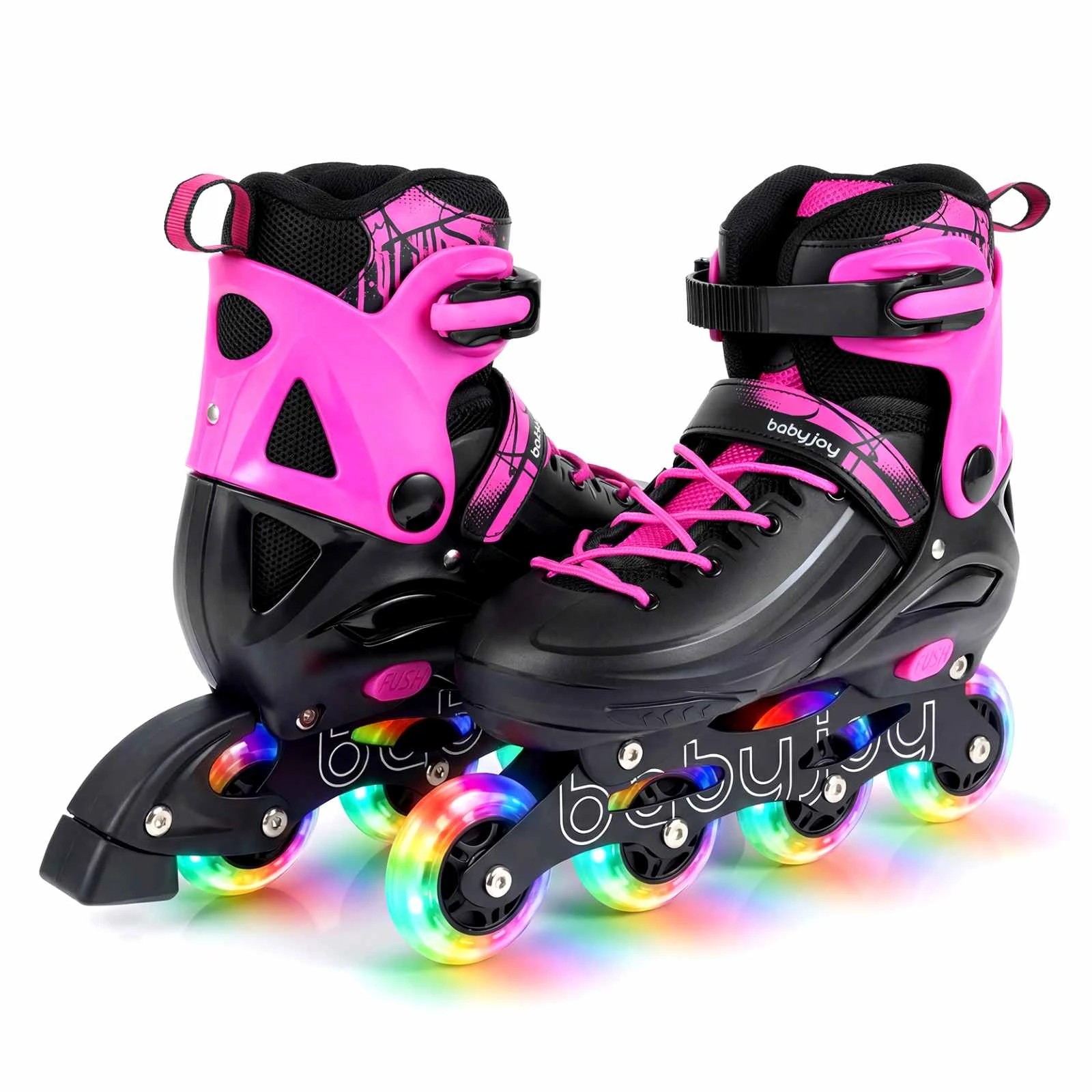 1 Costway 4-Size Adjustable Roller Skates Inline Skating Shoes Light-up Gift Age 7-9 - Pink, 1 of 1