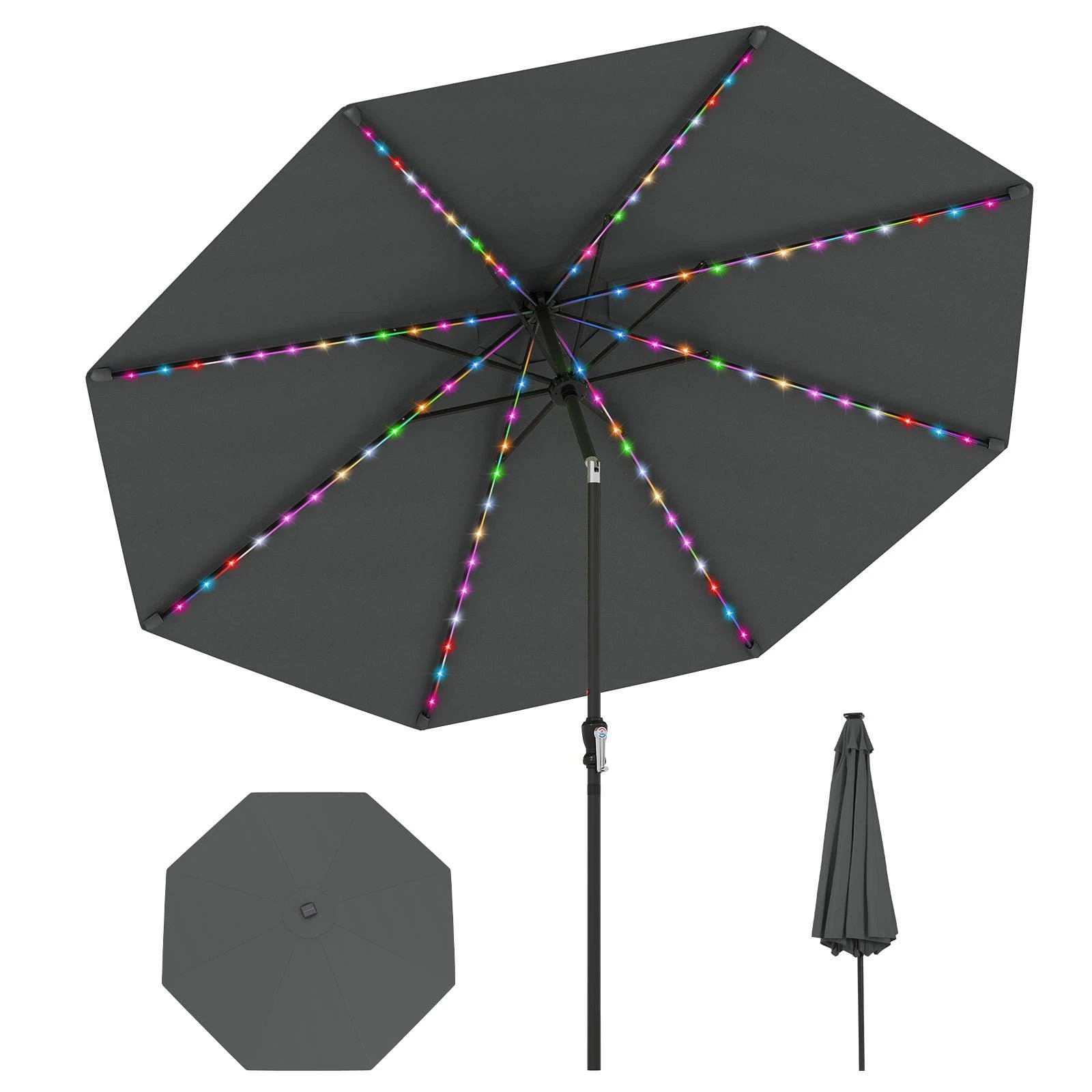1 Costway Solar Patio Umbrella w/LED Lights Tilt Adjustment - Grey, 1 of 1