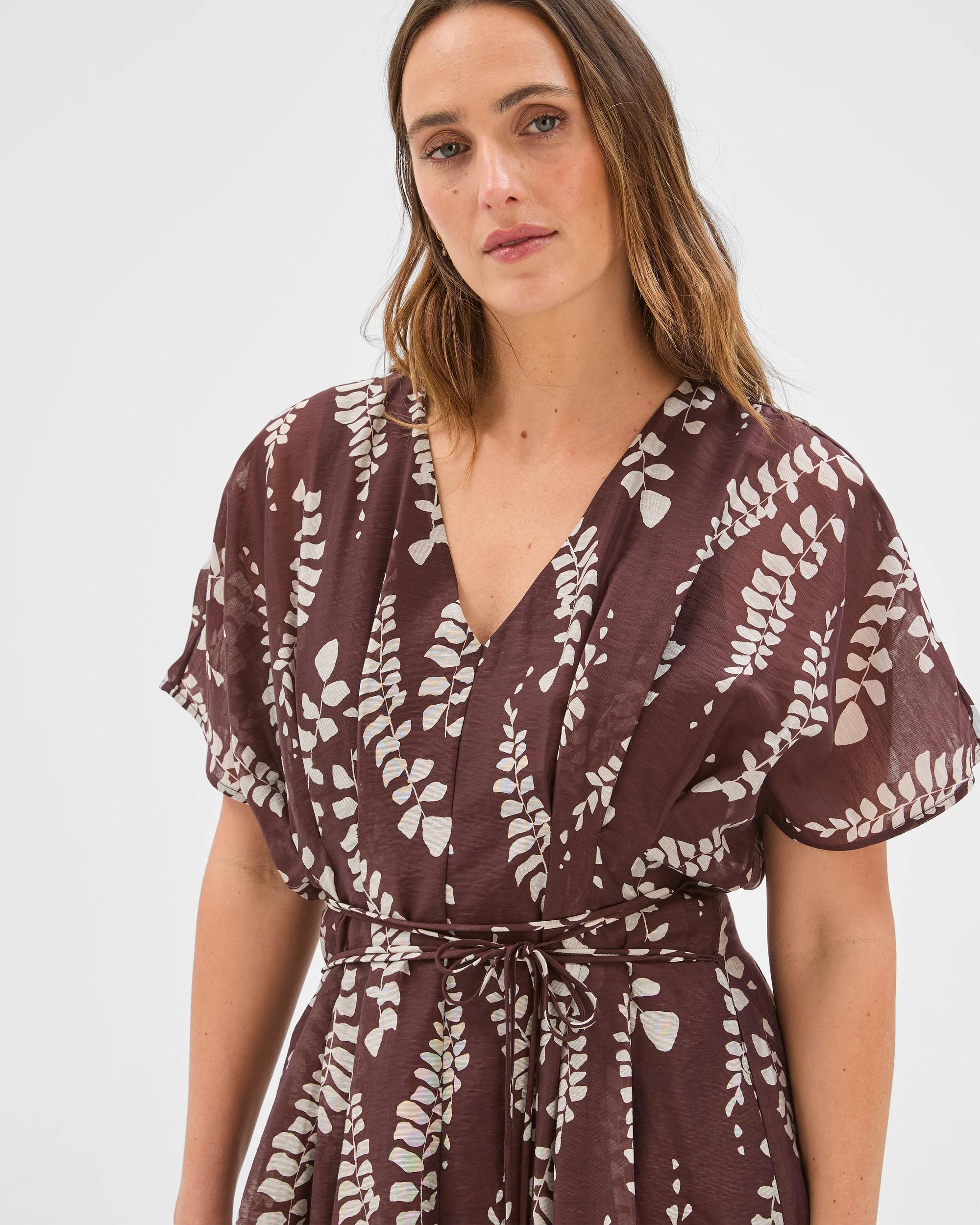 5 Preview Short Sleeve Tuck Detail Midi Dress ORGANIC FLORAL, 5 of 7