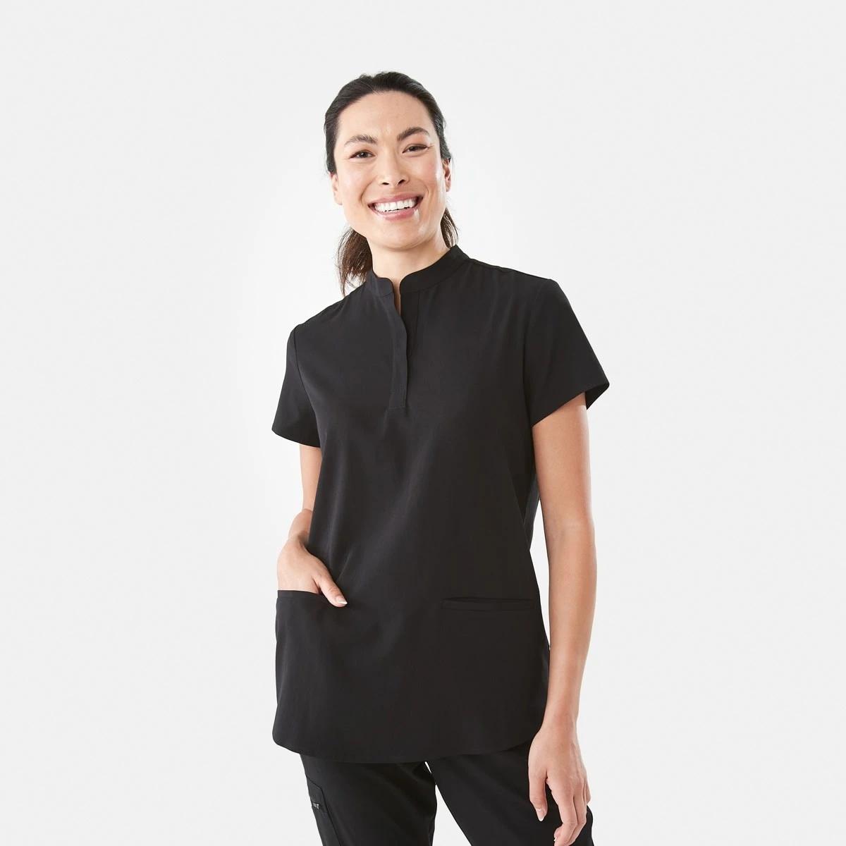 1 Work Placket Scrub Top BLACK, 1 of 8