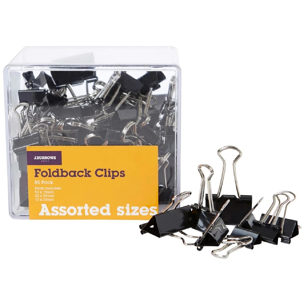 1 J.Burrows Assorted Size Foldback Clips 85 Pack, 1 of 3