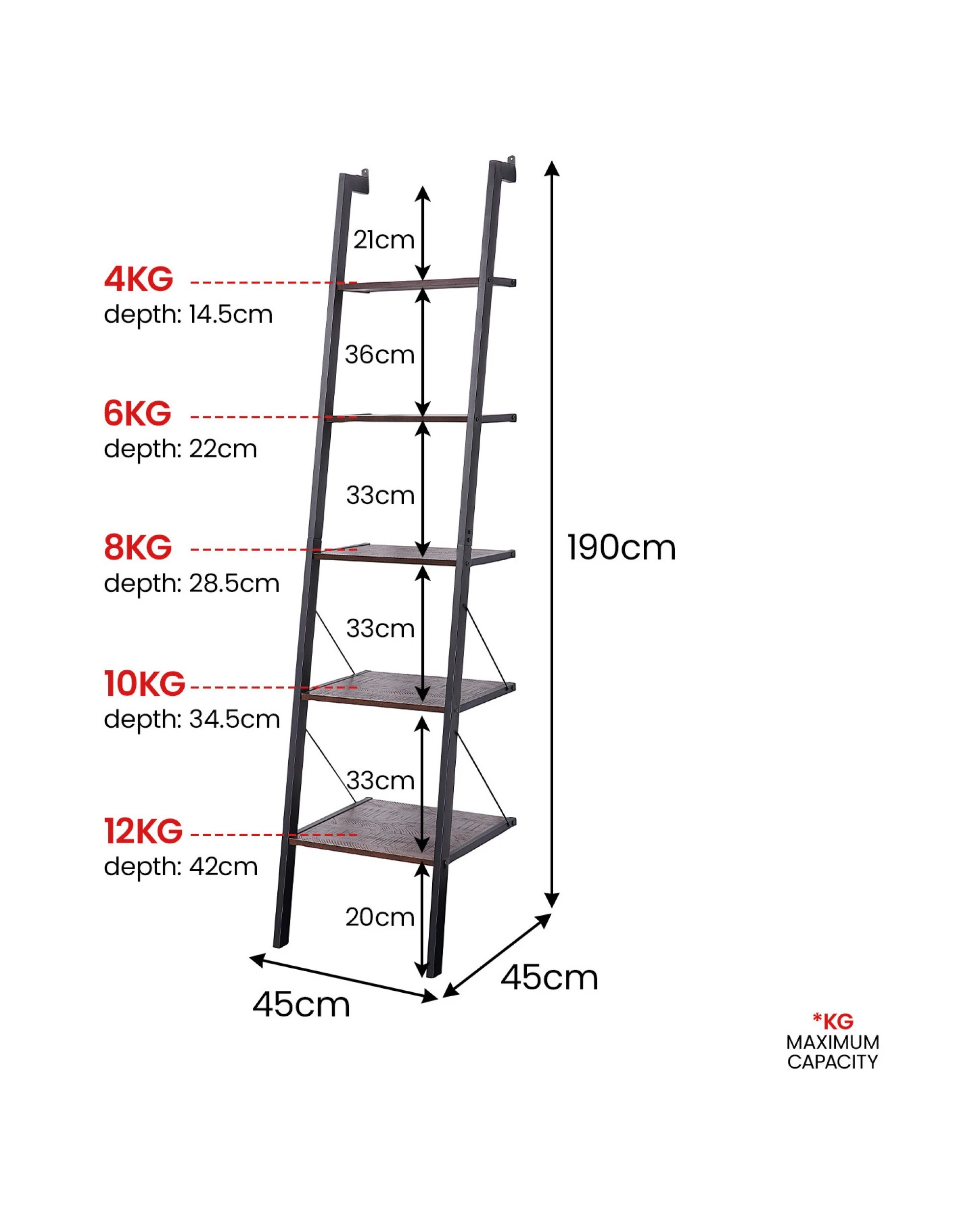 3 Sarantino Amelia 5-tier Ladder Shelf In Walnut, 3 of 10