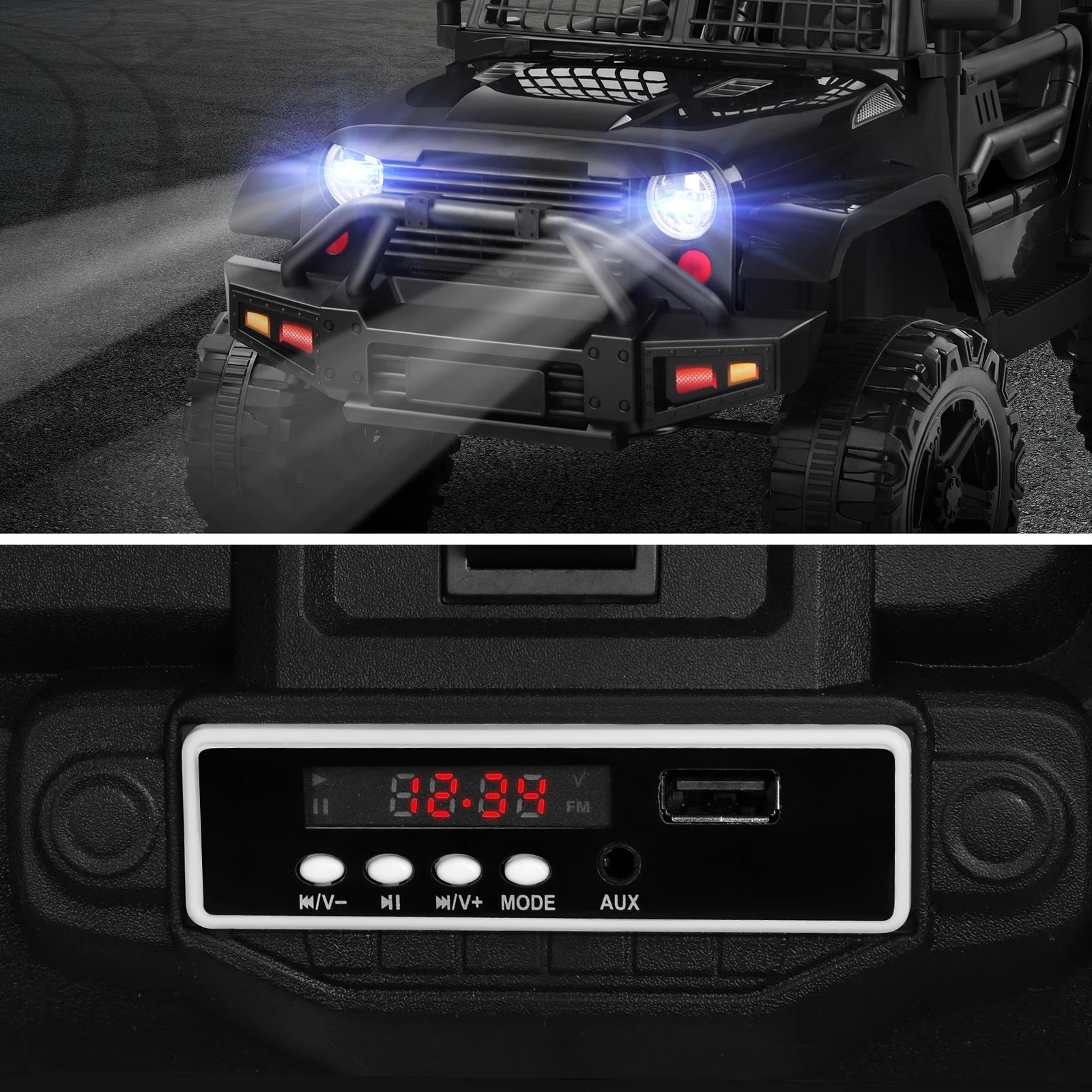9 Alfordson Kids Ride On Car Toy Jeep Electric 12V 70W Motors R/C LED Lights - Black, 9 of 10