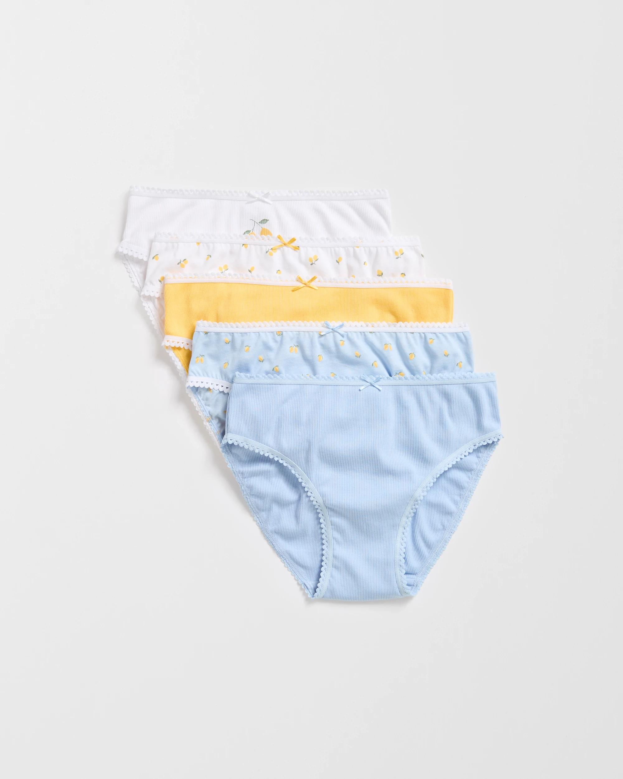1 Australian Cotton Older Girls Underwear Briefs 5 Pack - Maxx LEMON/BLUE/WHITE, 1 of 3