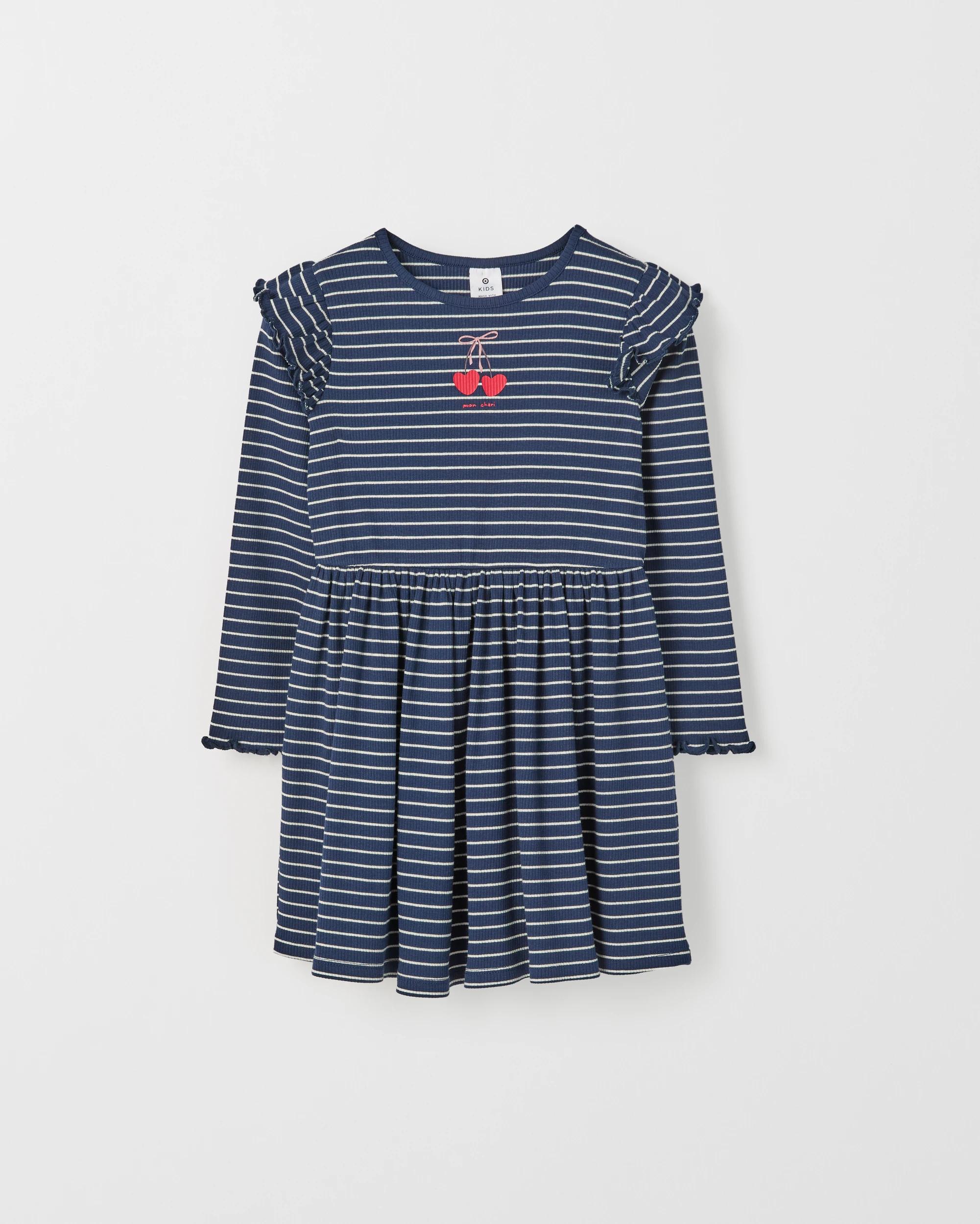 5 Target Kids Australian Cotton Long Flutter Sleeve Core Dress NAVY + WHITE, 5 of 6