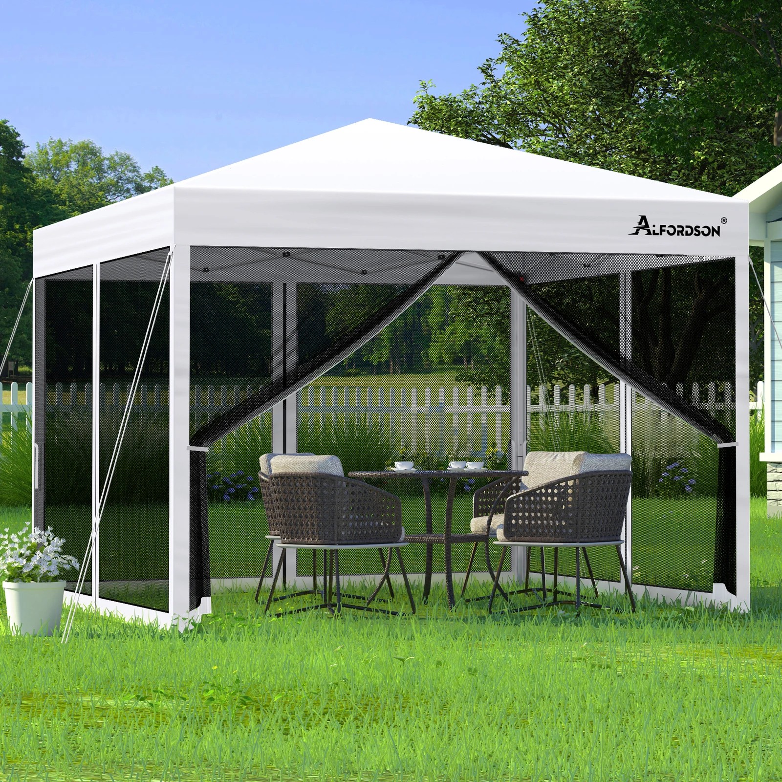 2 Alfordson Pop Up Marquee Outdoor Tent Mesh Wall 3x3m Gazebo - White, 2 of 10