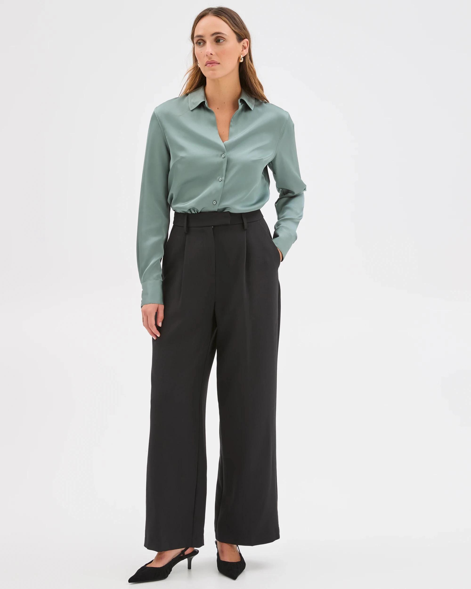 5 Preview Satin Long Sleeve Button Up Shirt SEAFOAM, 5 of 7