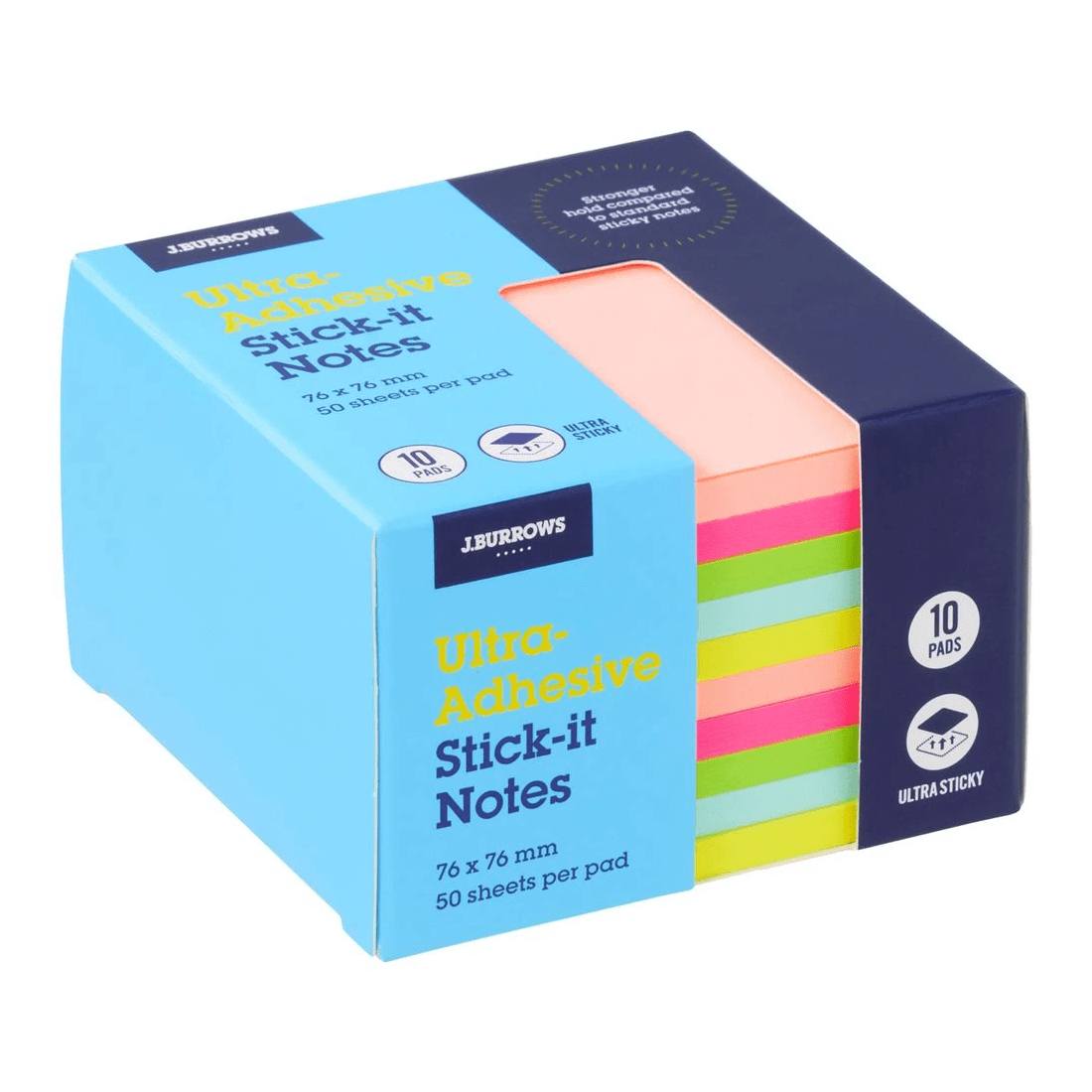 1 J.Burrows Ultra Stick-it Notes 76x76mm Neon 10 Pack, 1 of 4