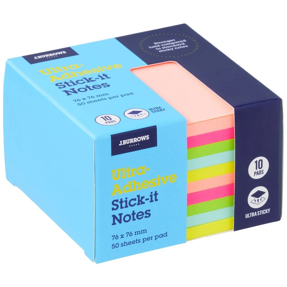 1 J.Burrows Ultra Stick-it Notes 76x76mm Neon 10 Pack, 1 of 4
