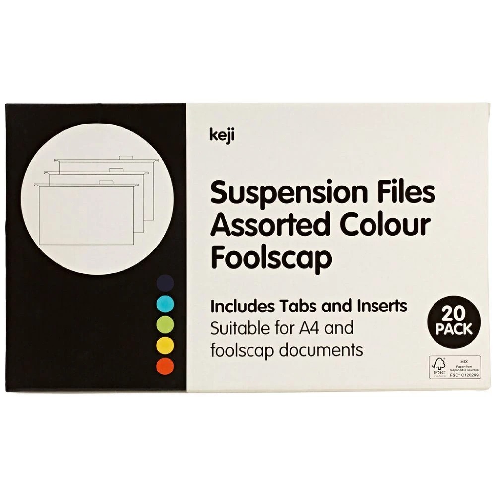 1 Keji Foolscap Suspension File Assorted Colours 20 Pack, 1 of 3