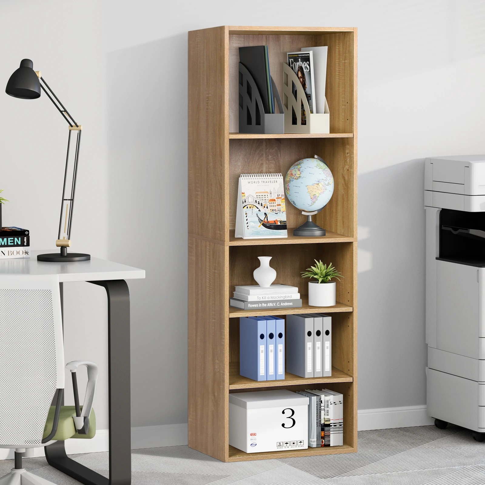 9 Alfordson Office Storage Cabinet 5 Shelves Bookcase Tallboy Bedroom - Oak, 9 of 9