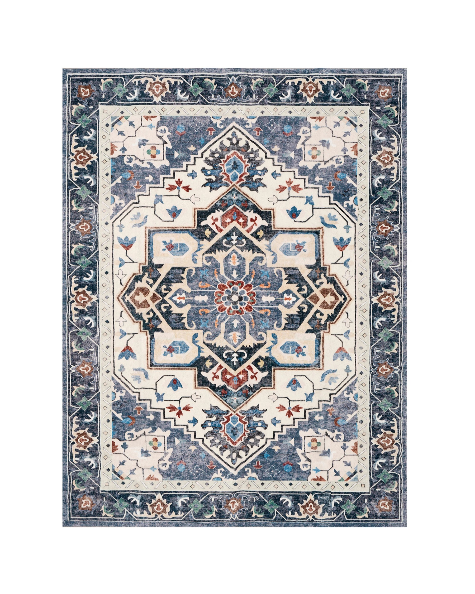 1 ZUNI Floor Rug 120x160CM Washable Modern Area Rug Carpet Short Pile Living Room Blue, 1 of 7