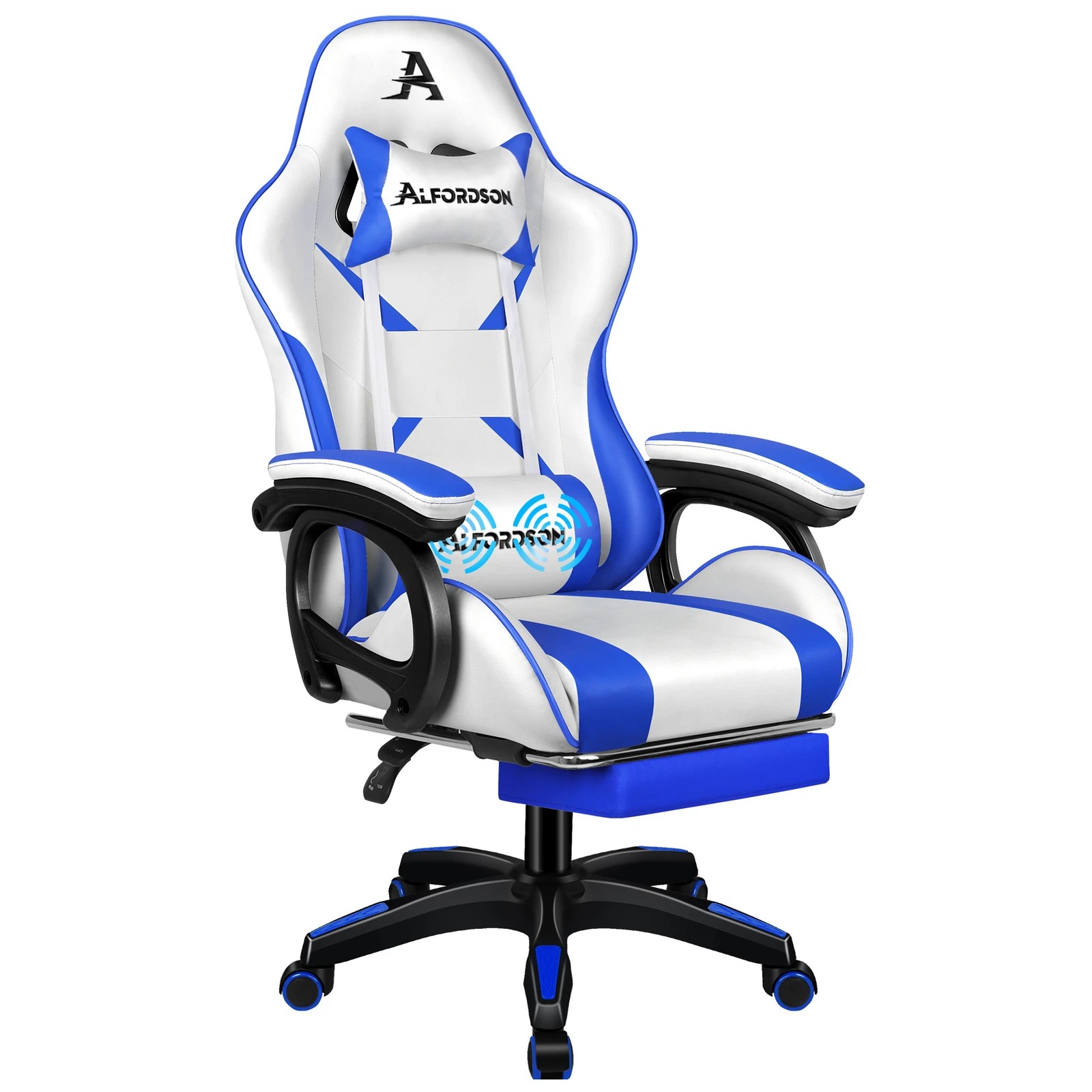 1 Alfordson Gaming Office Chair Racing Massage Computer Seat Footrest Leather - Blue, 1 of 9